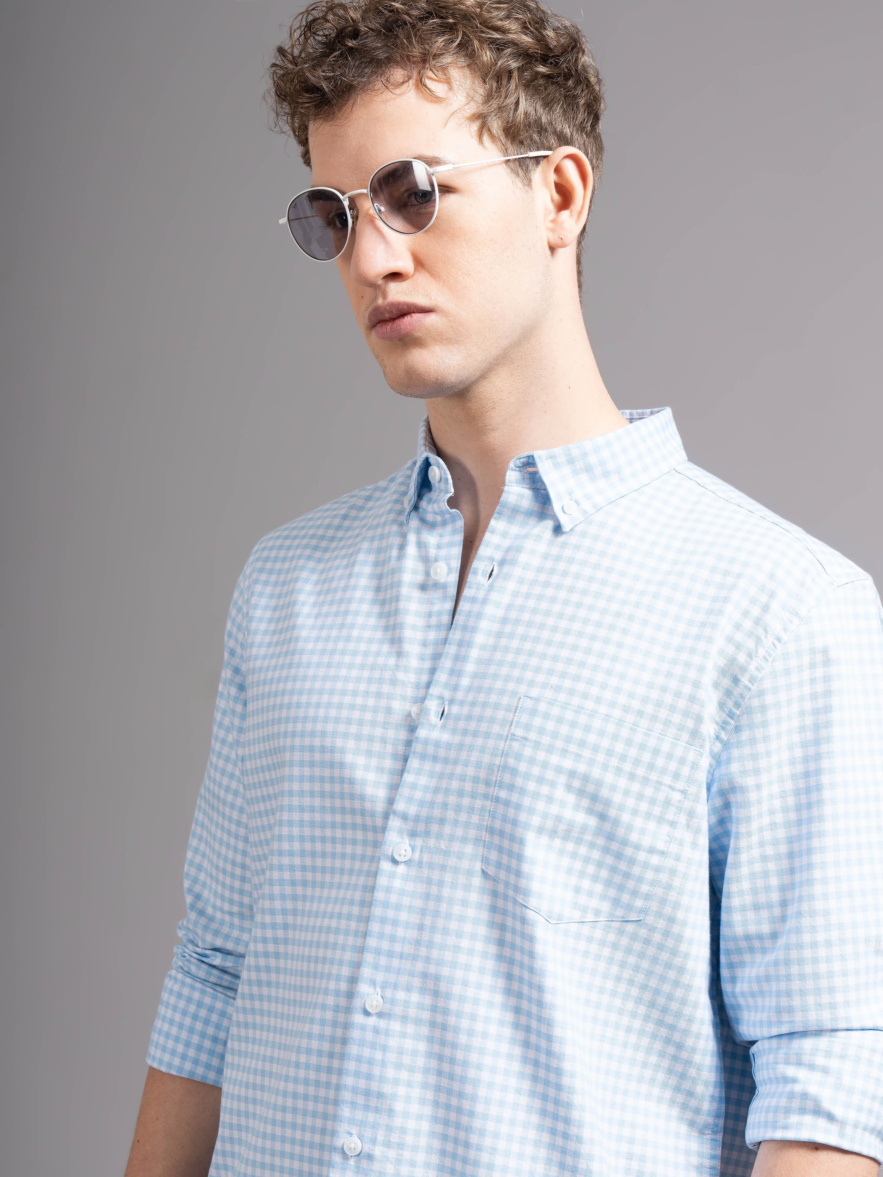 Men Blue Oxford Shirt - Image 4