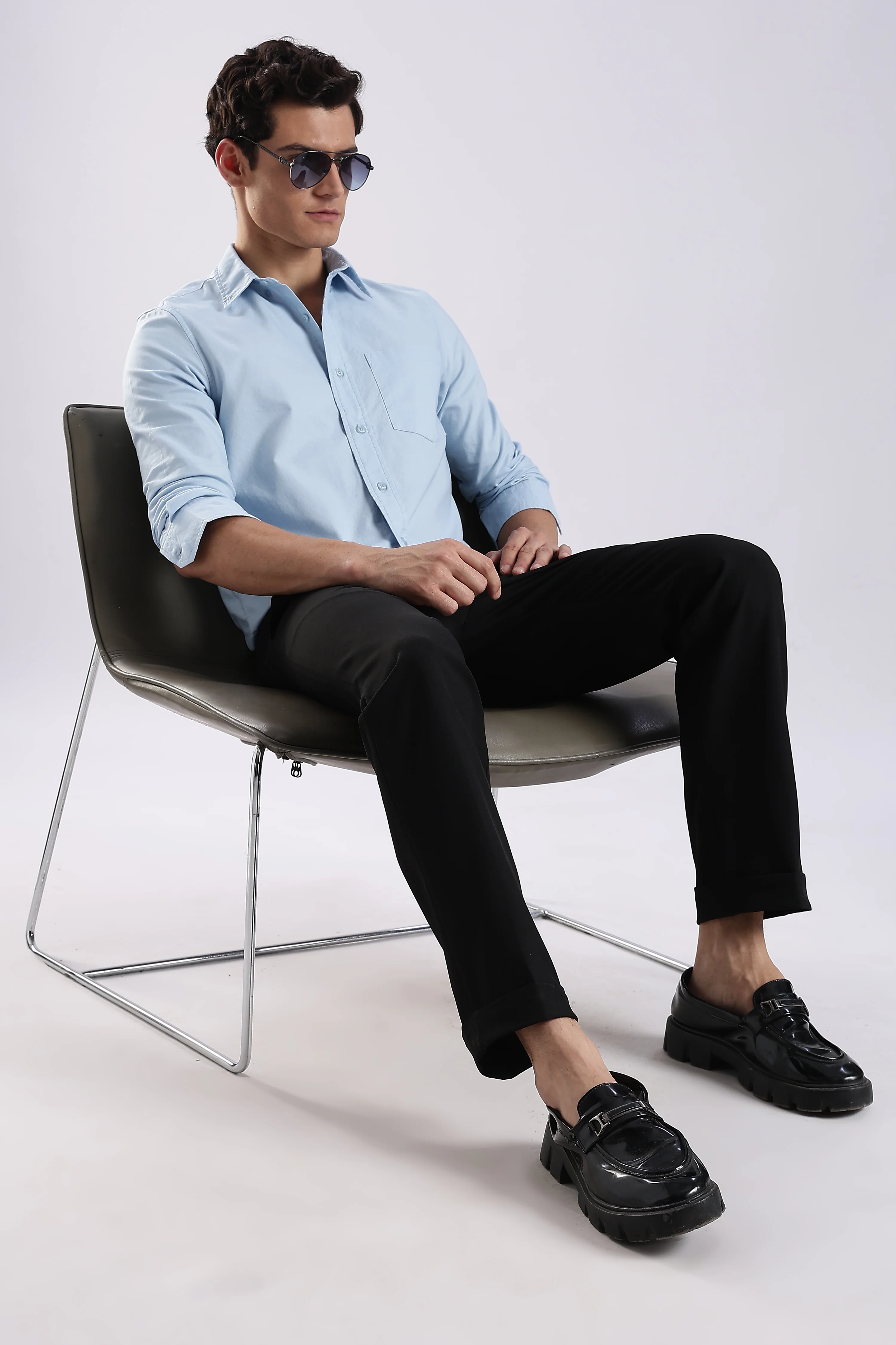 Men Blue Oxford Solid Shirt - Image 10