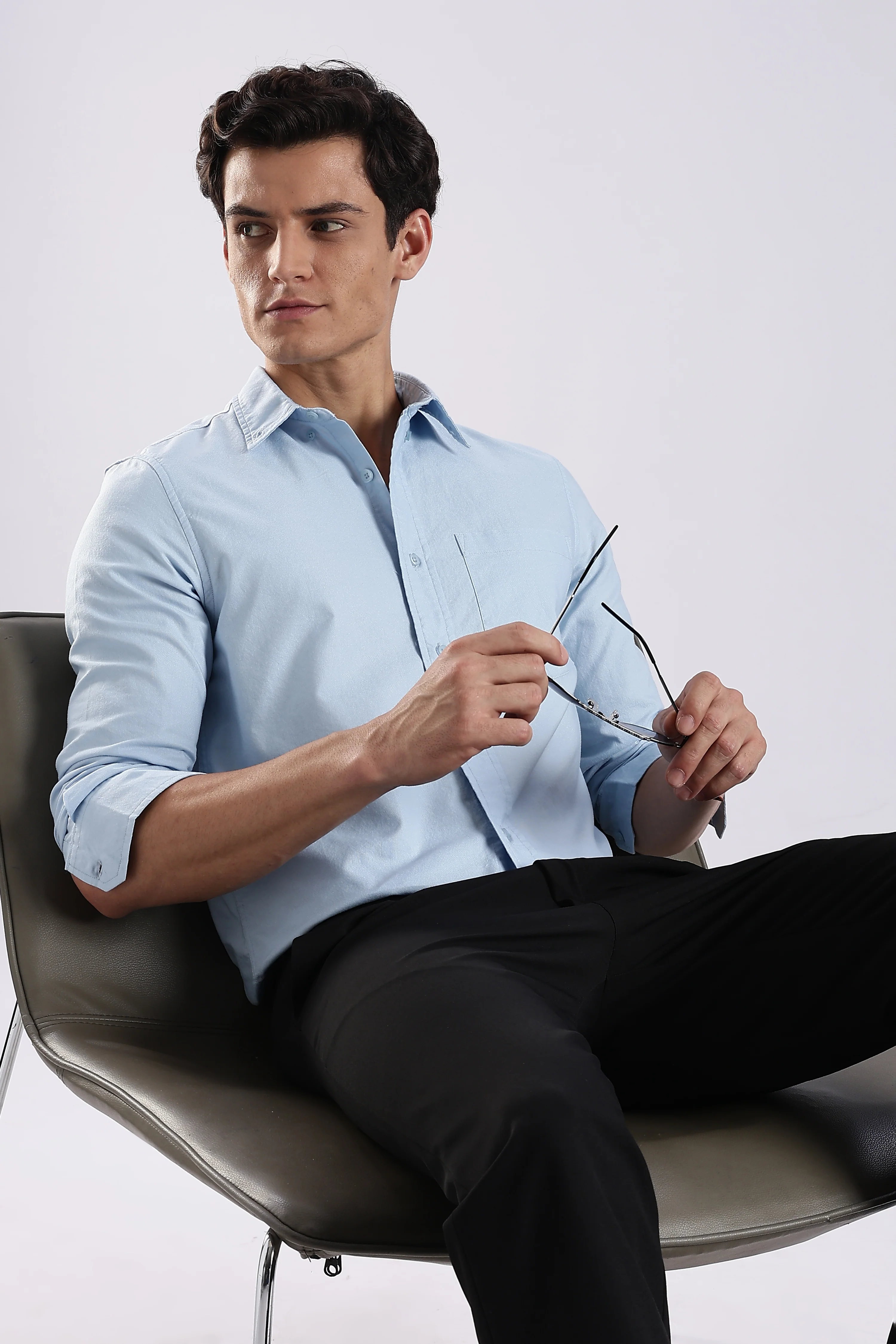 Men Blue Oxford Solid Shirt - Image 11