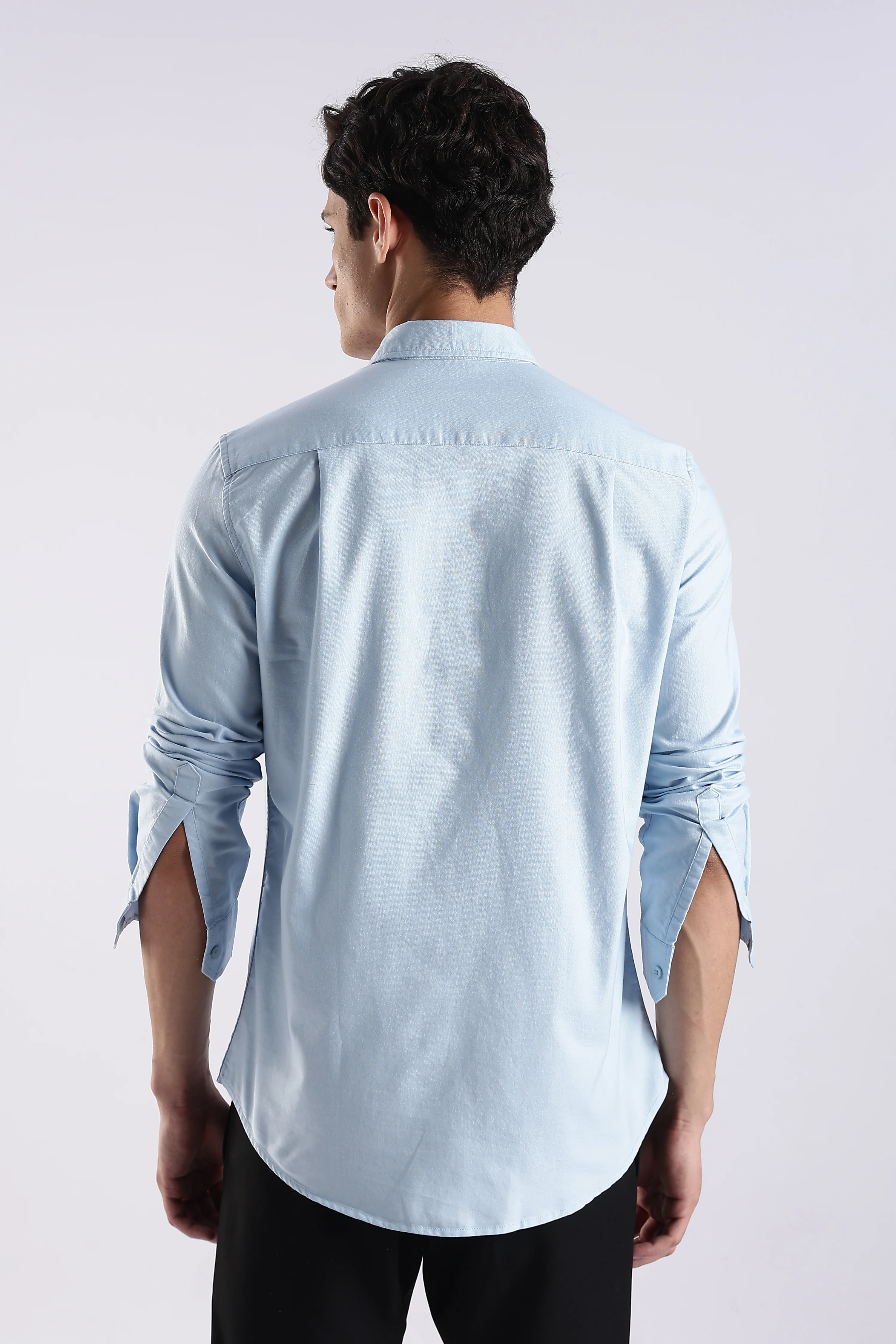 Men Blue Oxford Solid Shirt - Image 2
