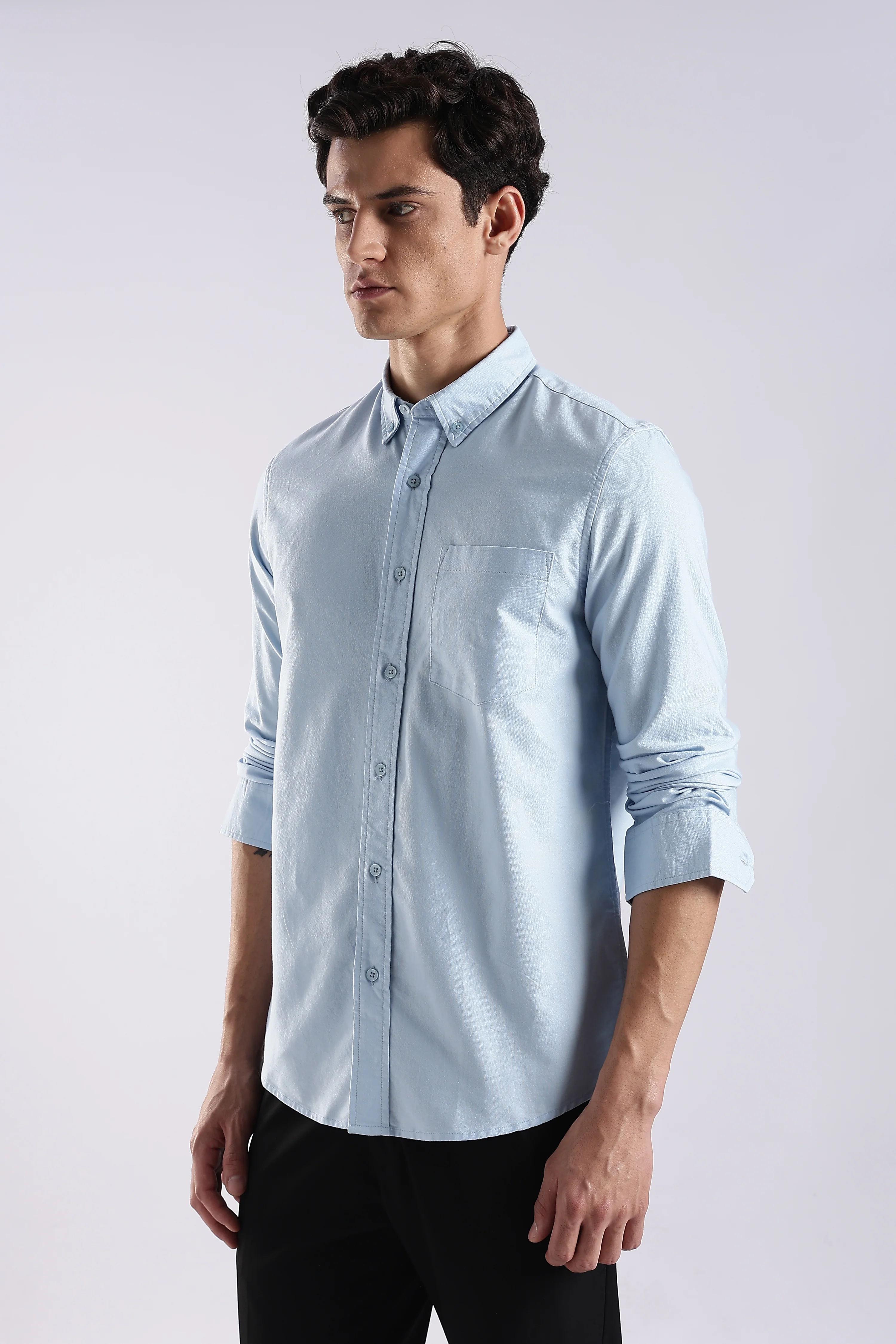 Men Blue Oxford Solid Shirt - Image 3