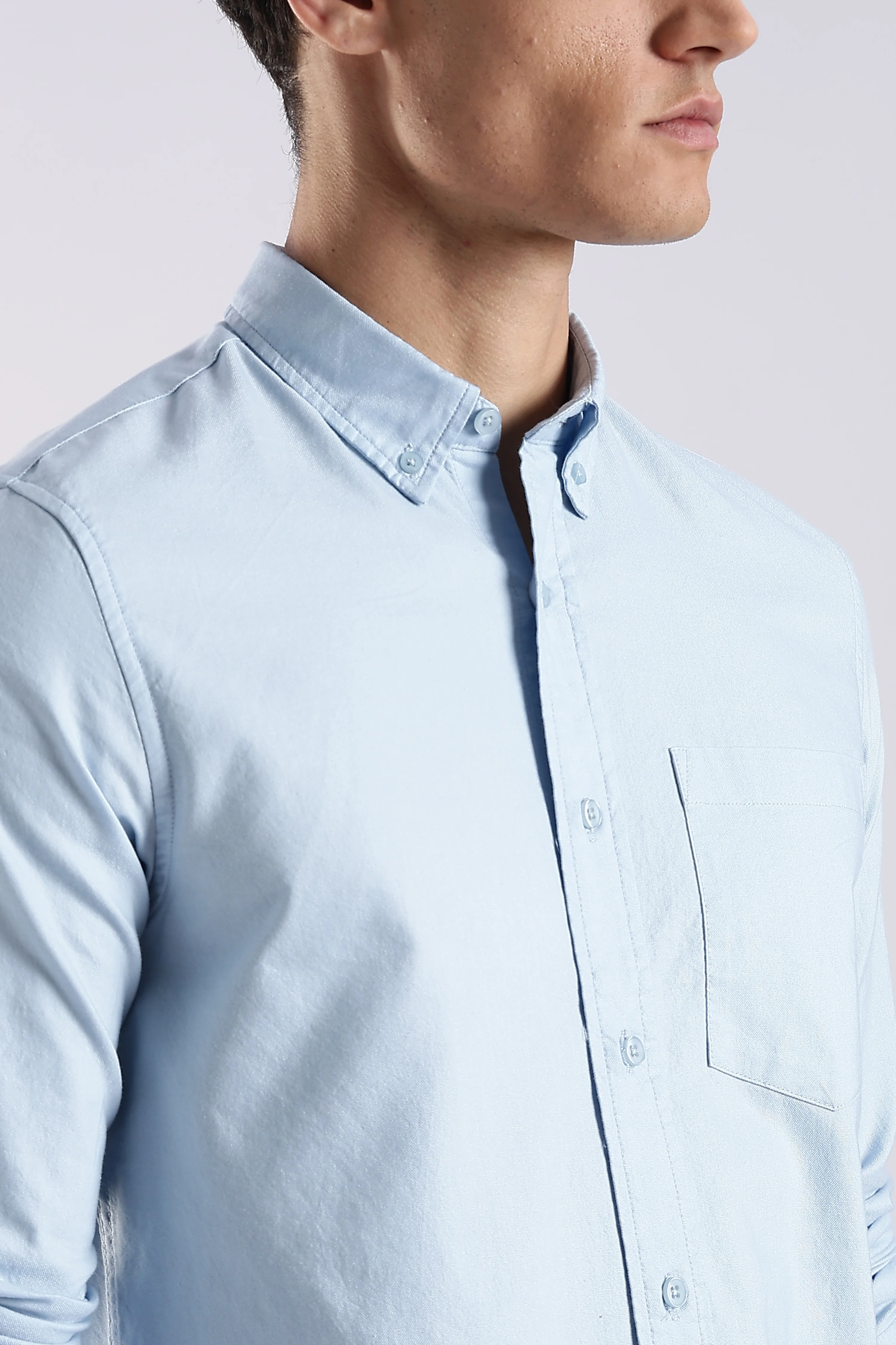 Men Blue Oxford Solid Shirt - Image 4