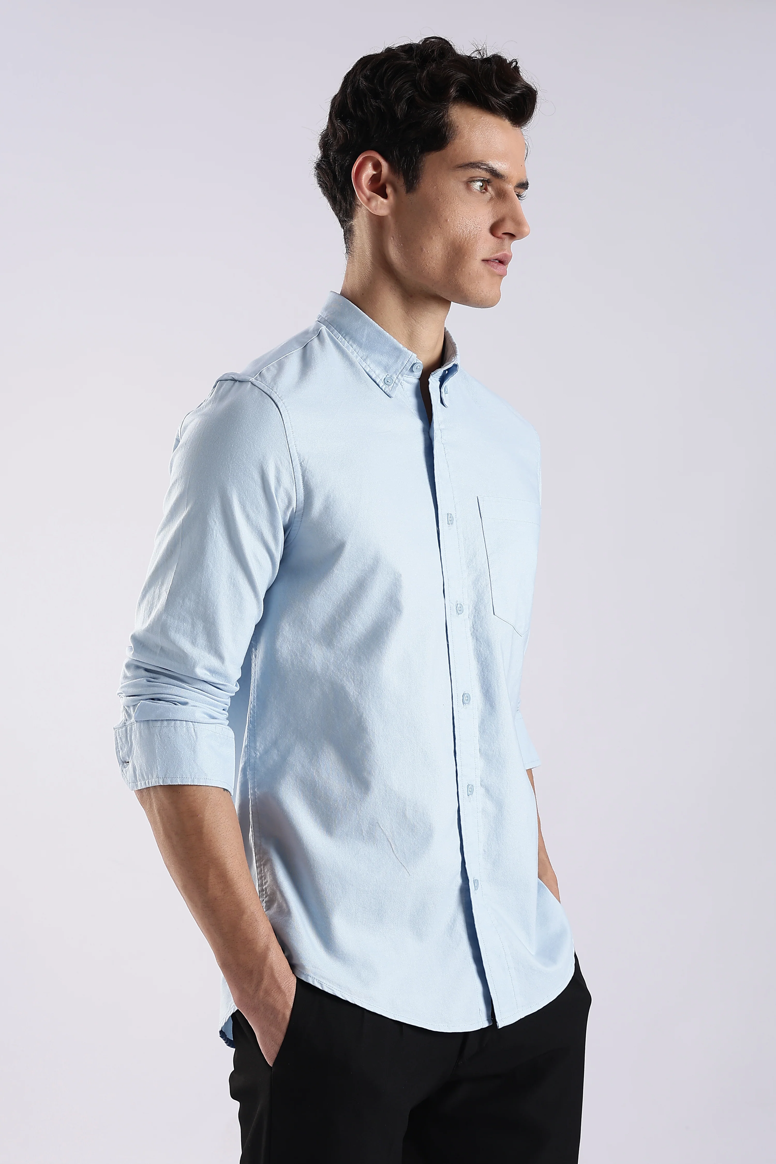 Men Blue Oxford Solid Shirt - Image 6