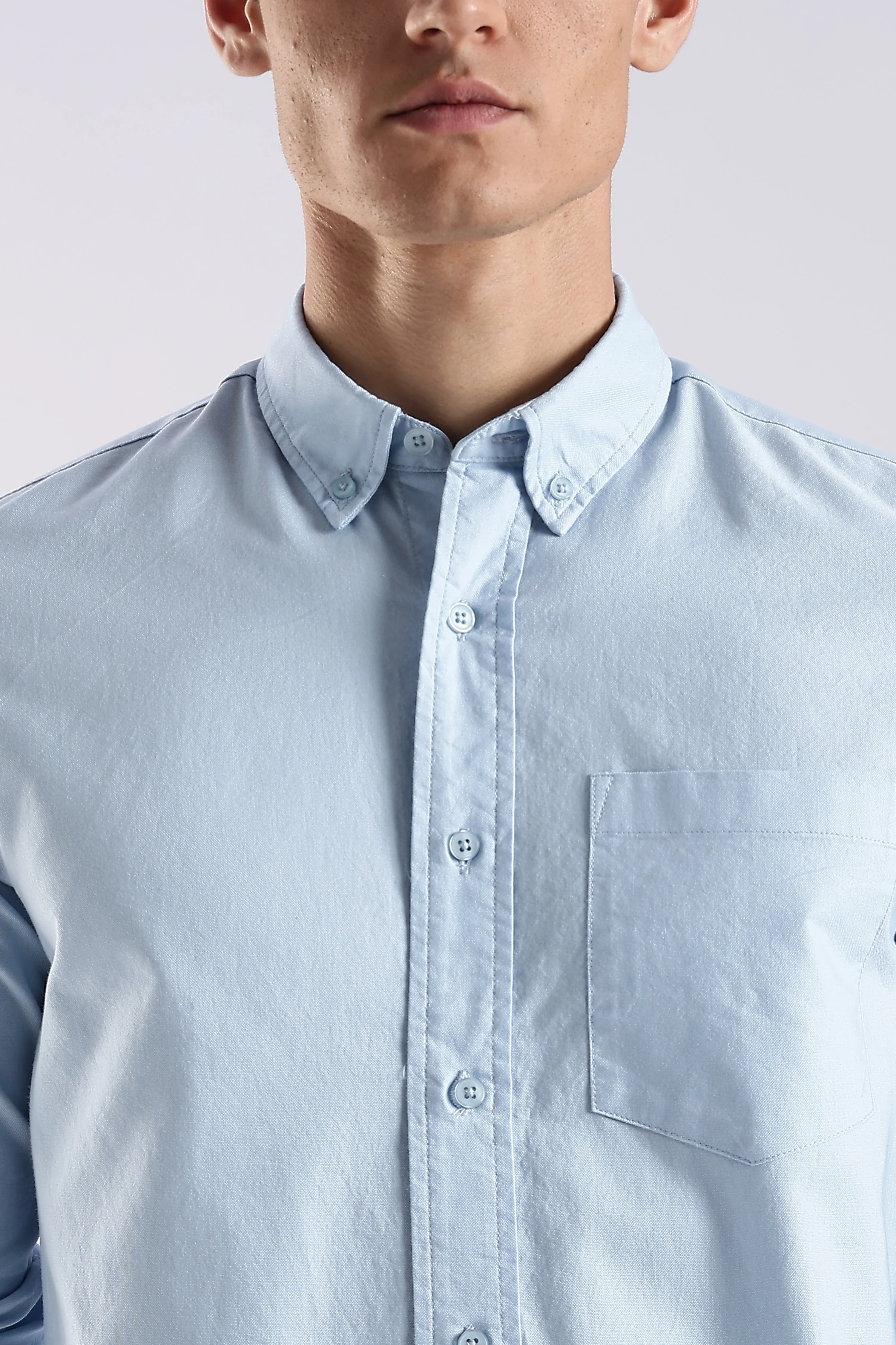 Men Blue Oxford Solid Shirt - Image 7