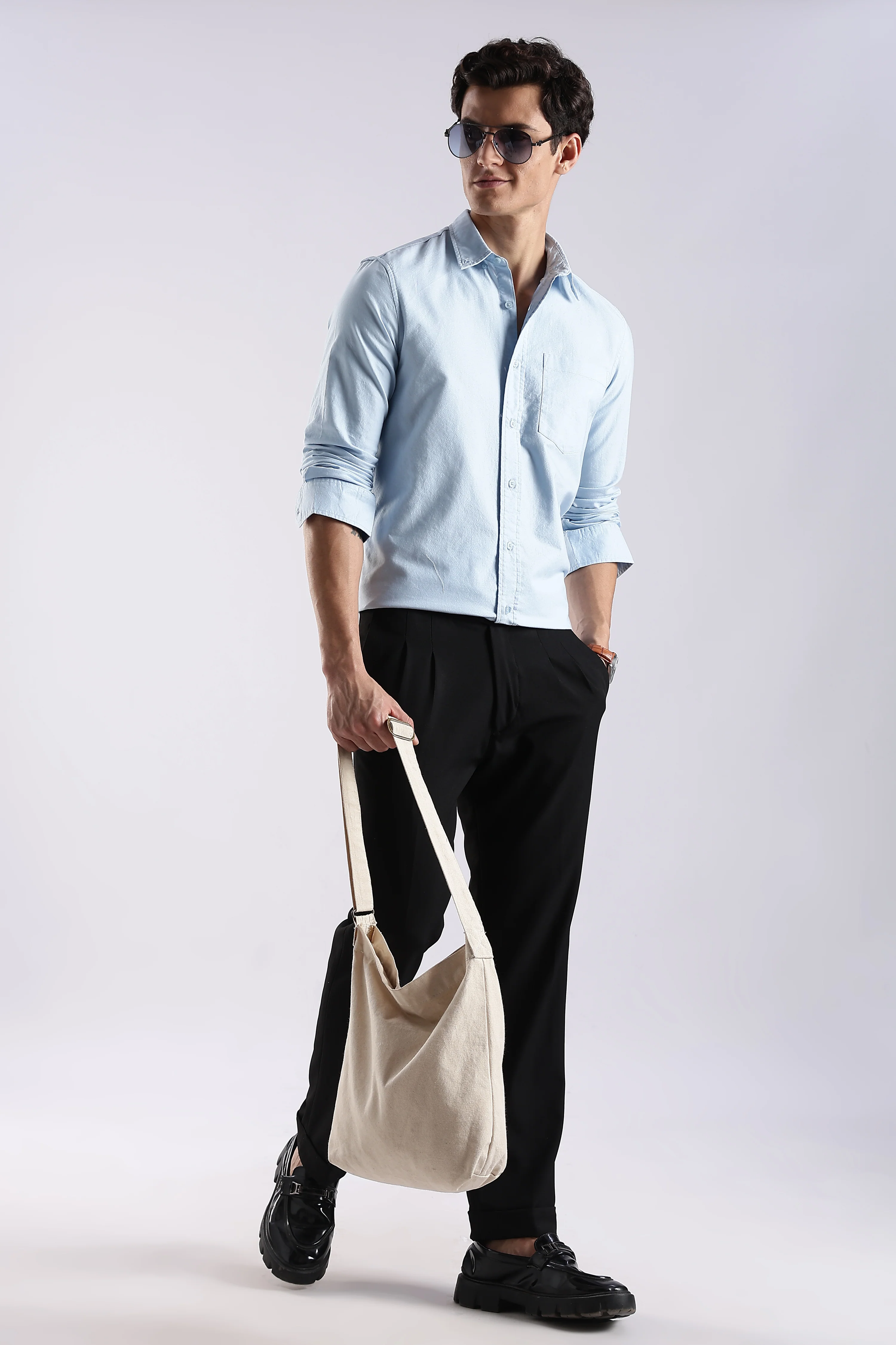 Men Blue Oxford Solid Shirt - Image 8