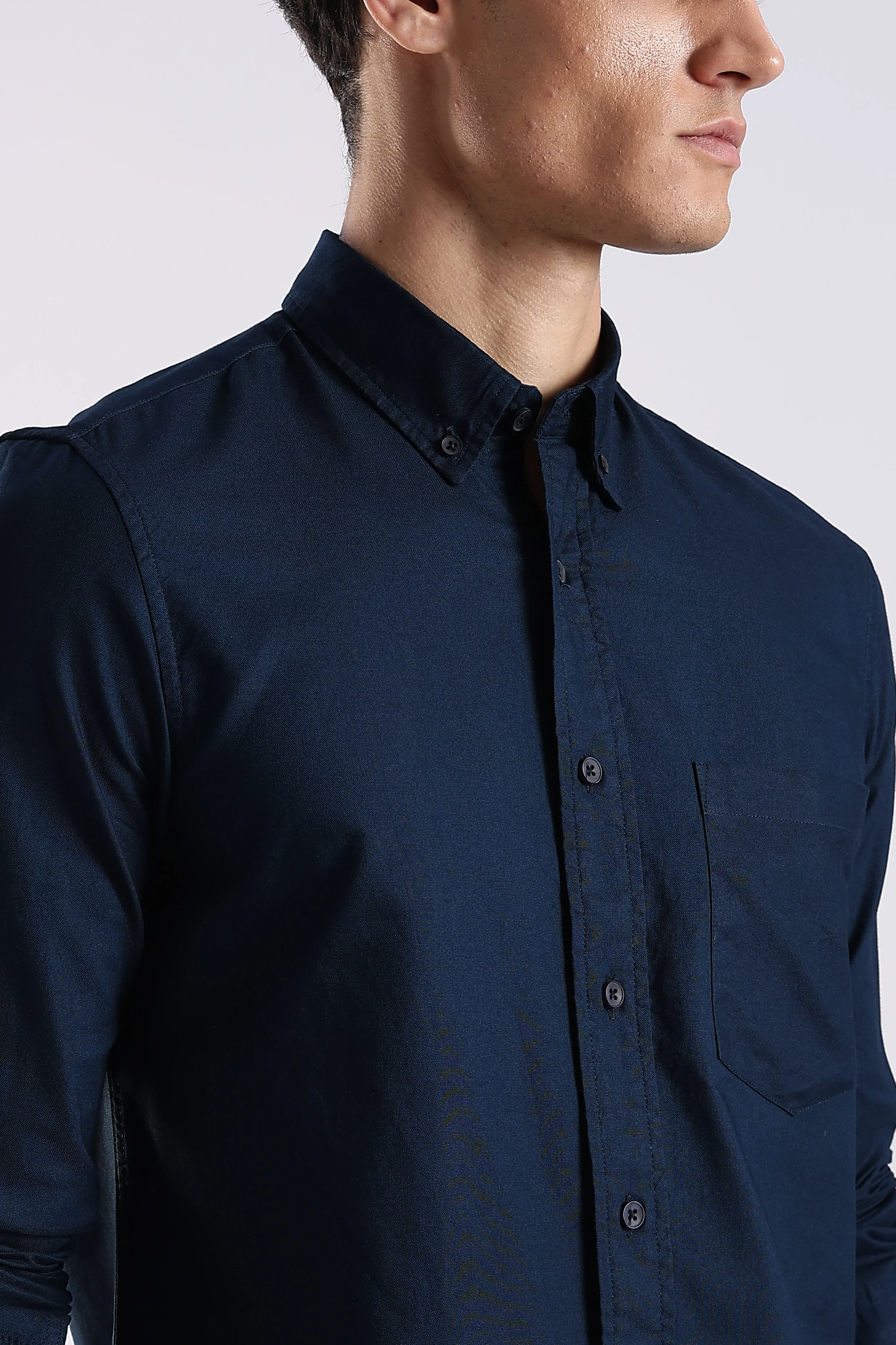 Men Blue Oxford Solid Shirt - Image 10