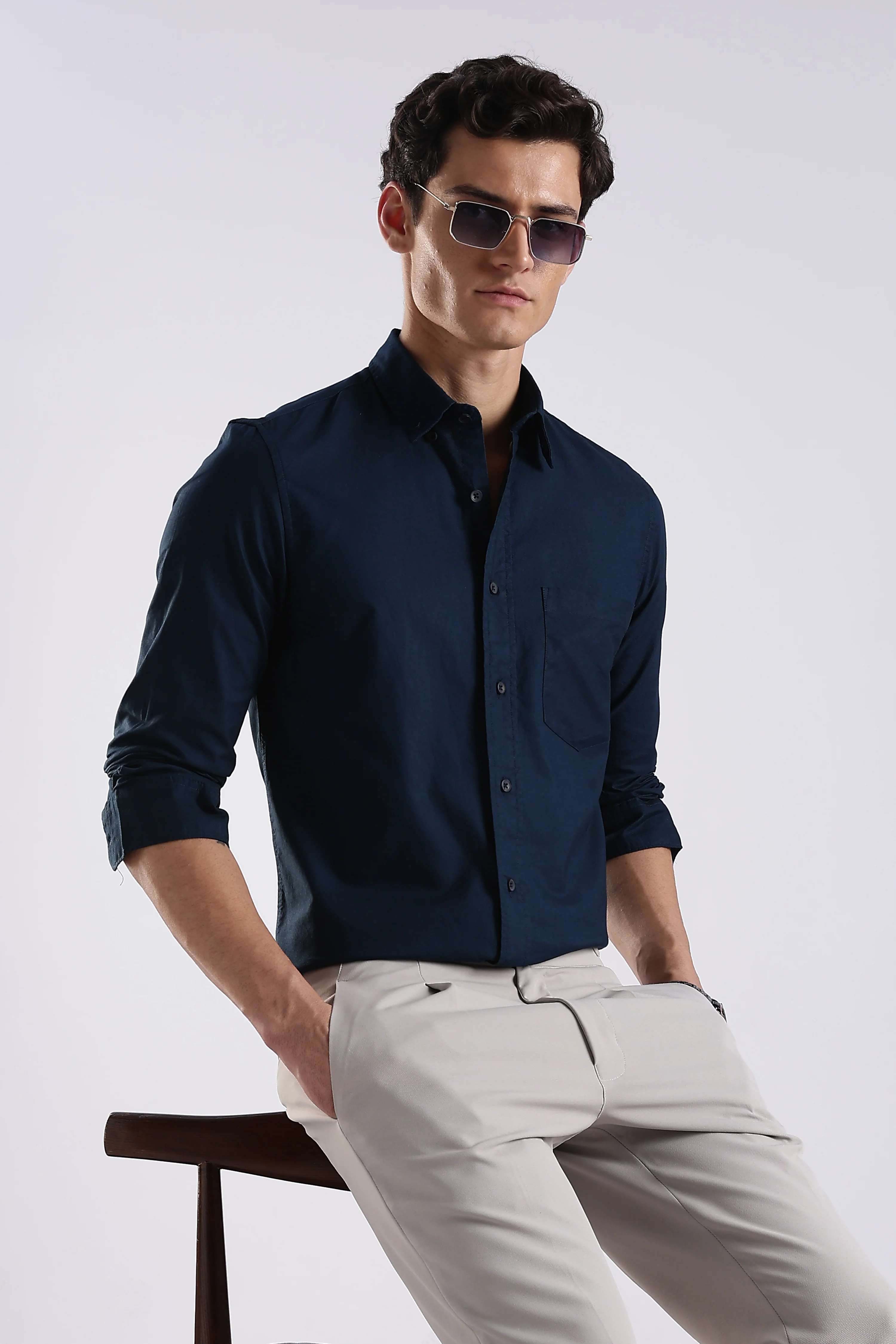 Men Blue Oxford Solid Shirt - Image 11