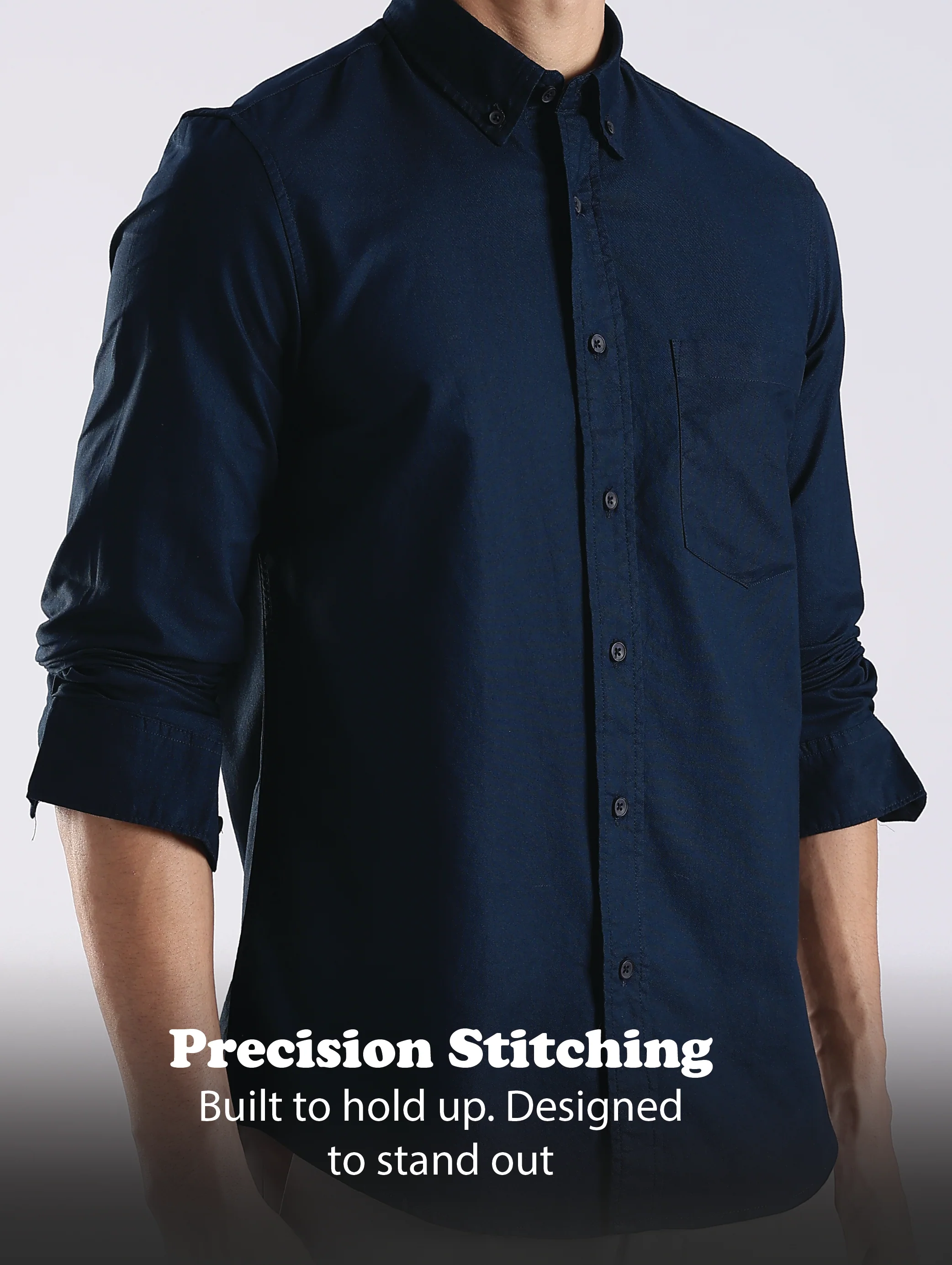 Men Blue Oxford Solid Shirt - Image 12