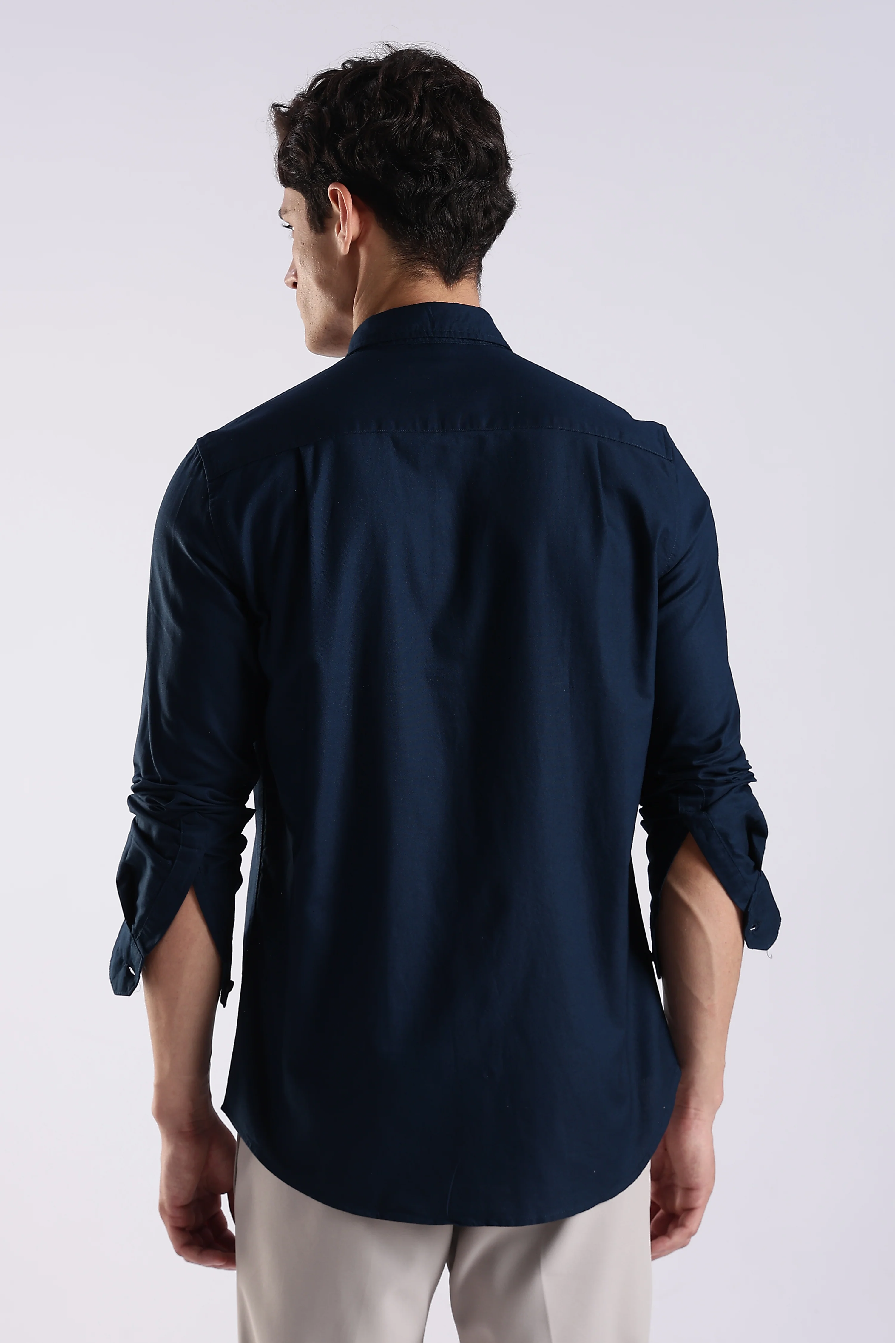 Men Blue Oxford Solid Shirt - Image 2