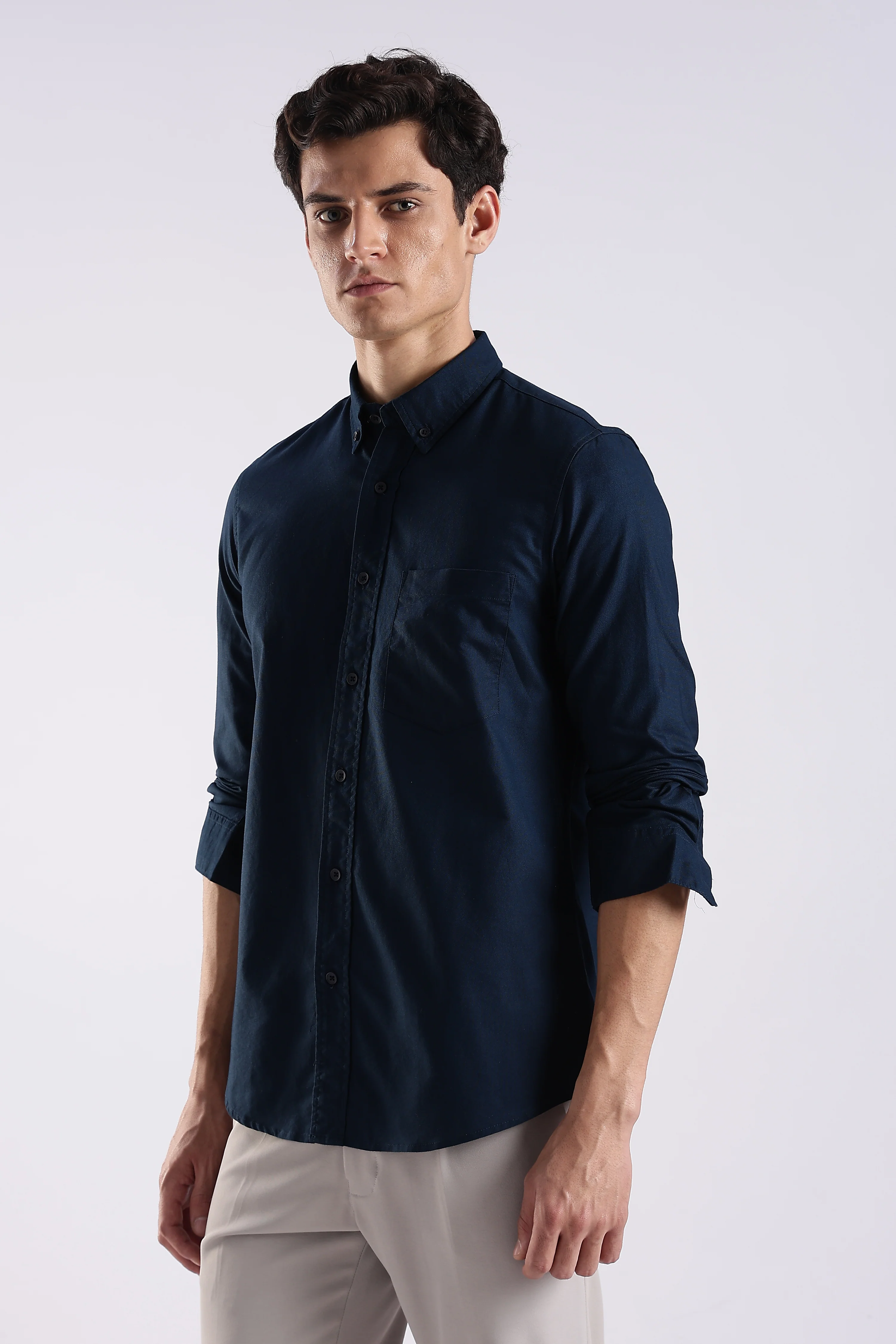 Men Blue Oxford Solid Shirt - Image 3
