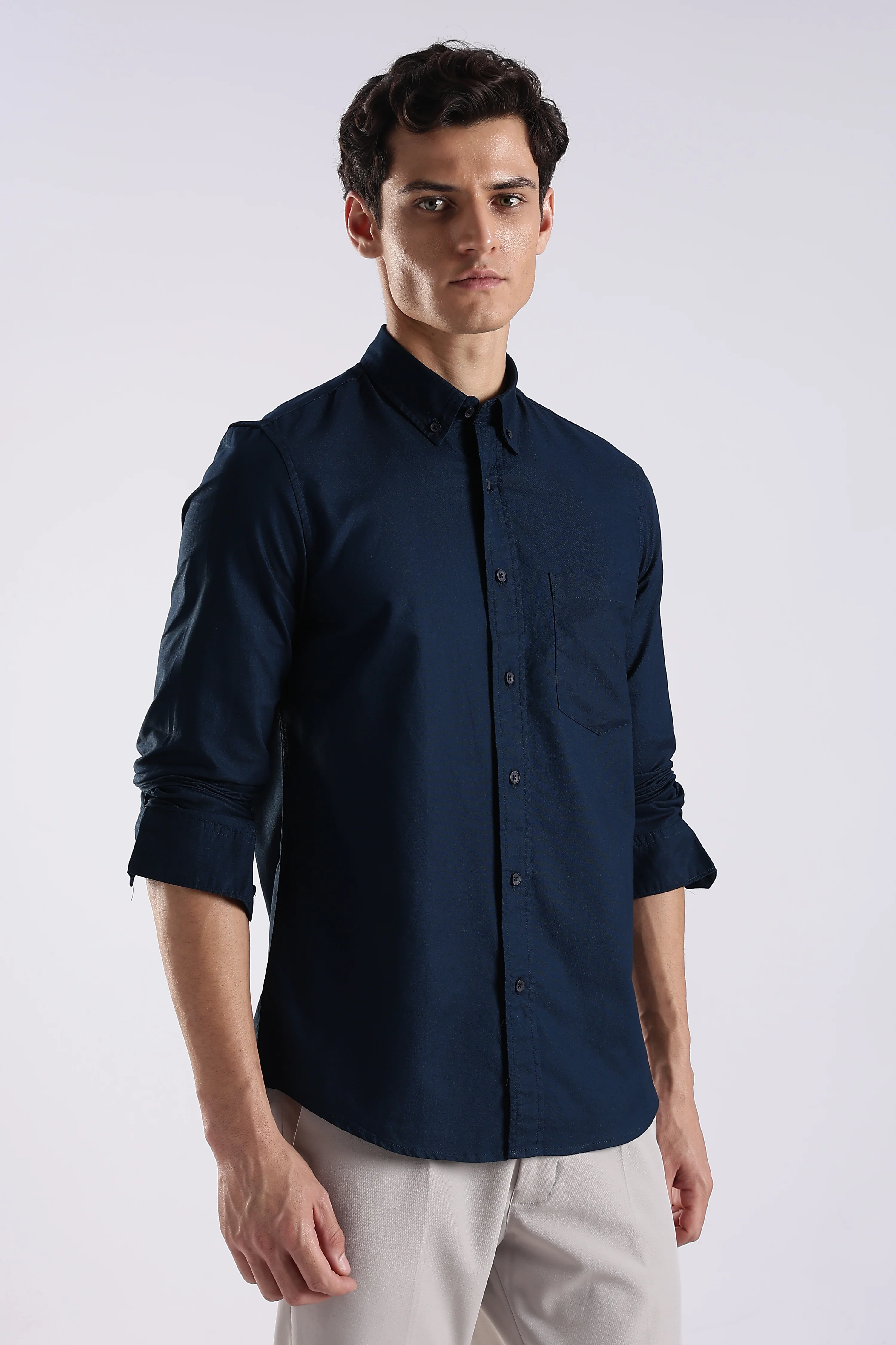 Men Blue Oxford Solid Shirt - Image 4