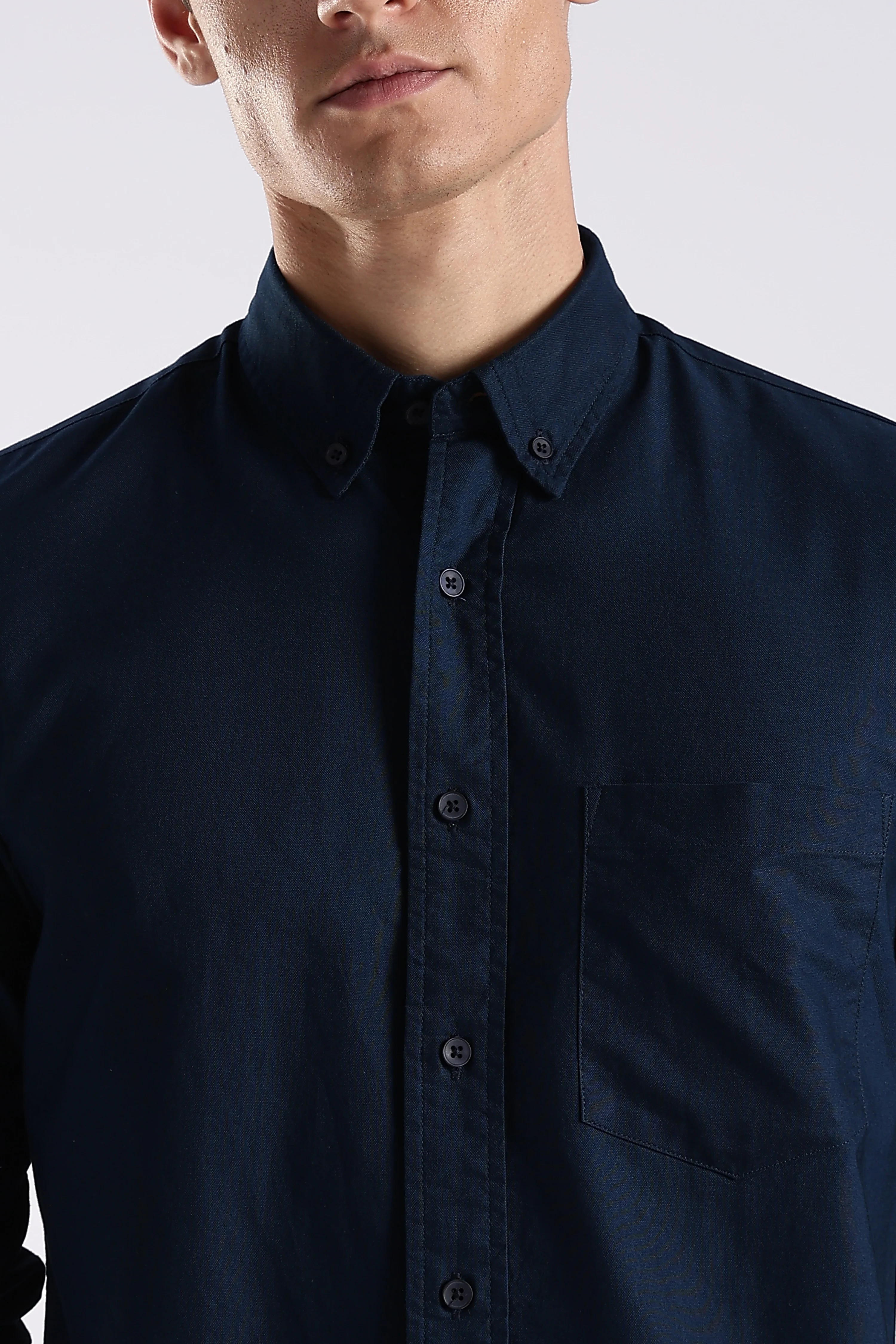 Men Blue Oxford Solid Shirt - Image 5