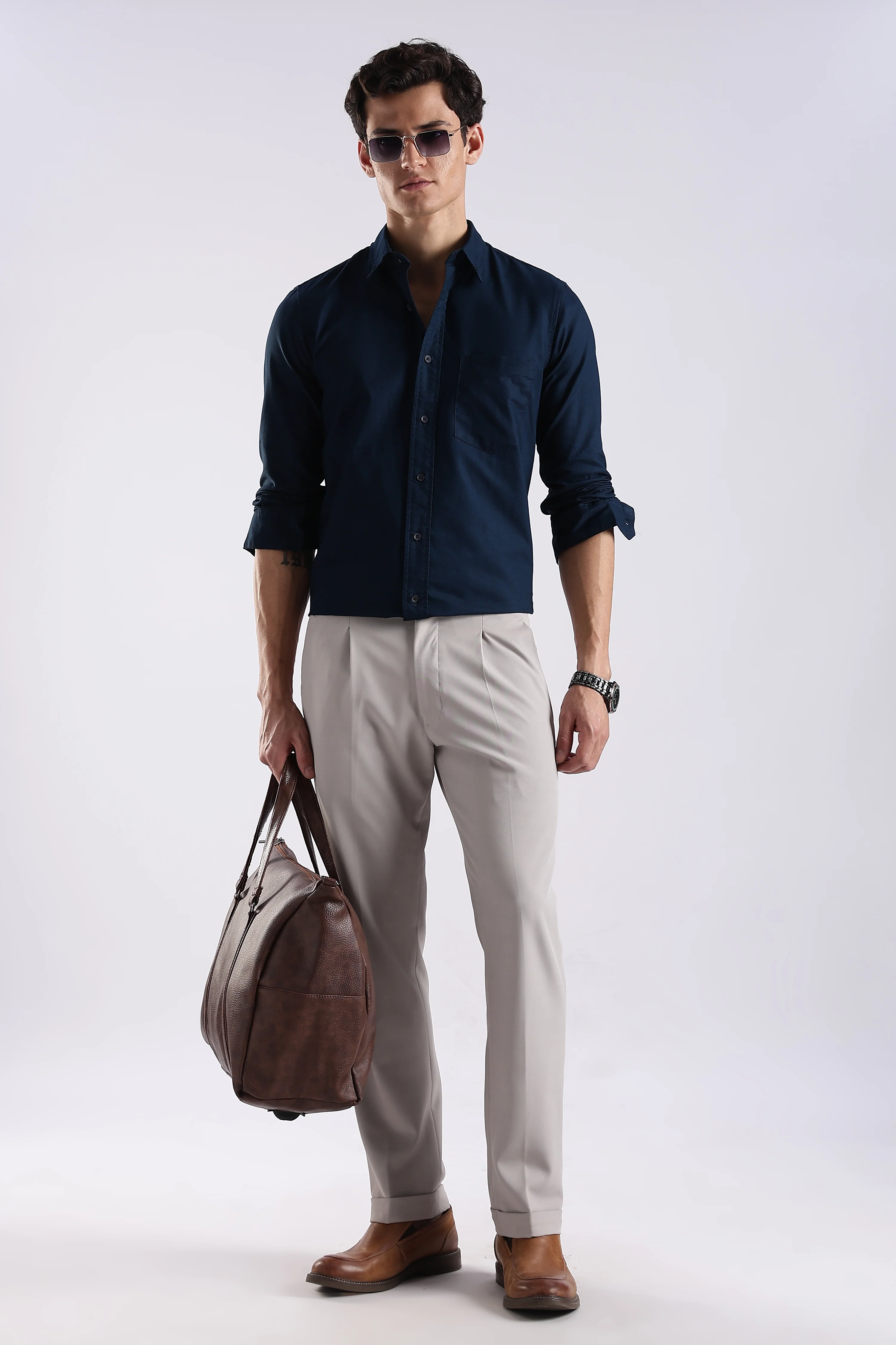 Men Blue Oxford Solid Shirt - Image 6