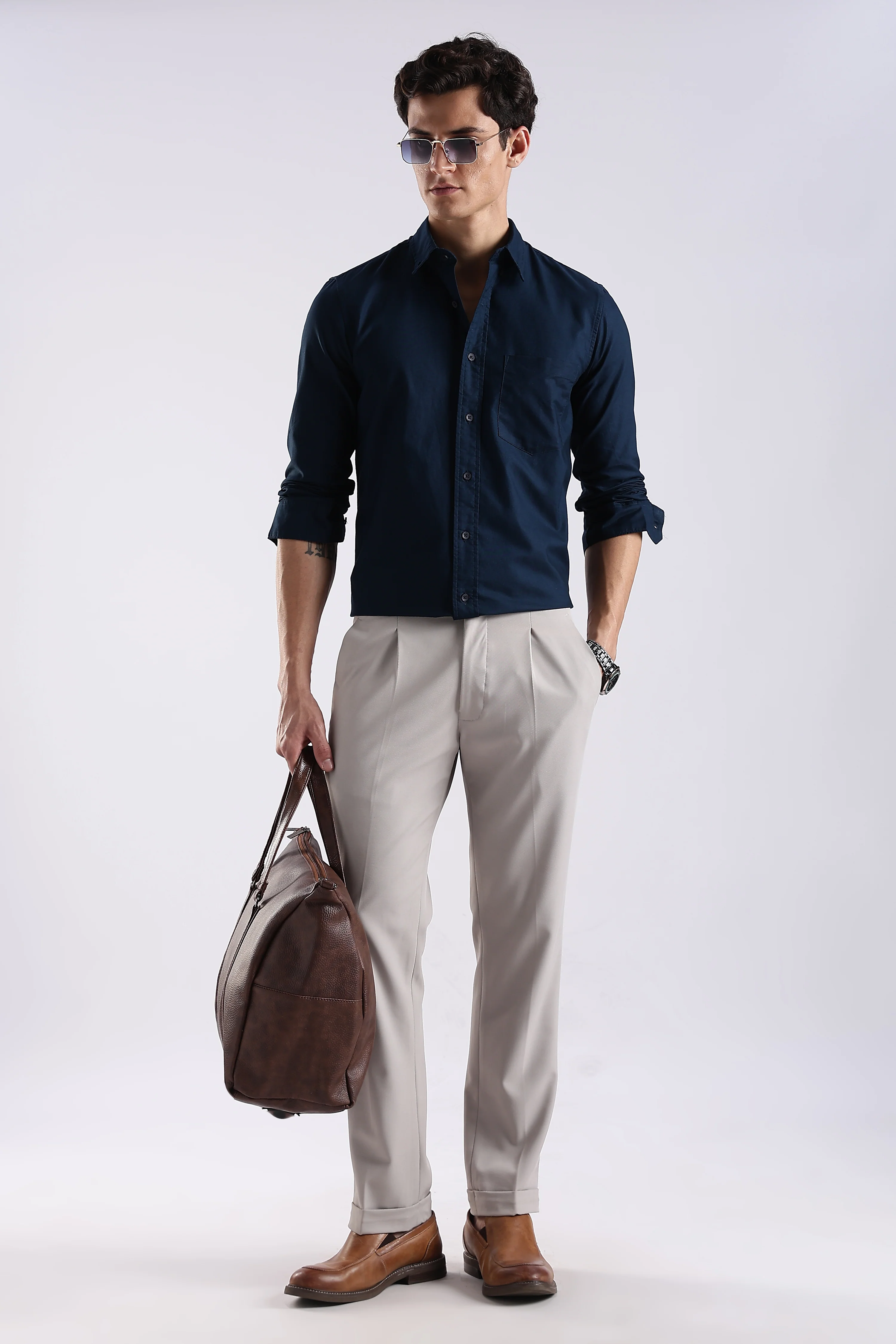 Men Blue Oxford Solid Shirt - Image 8