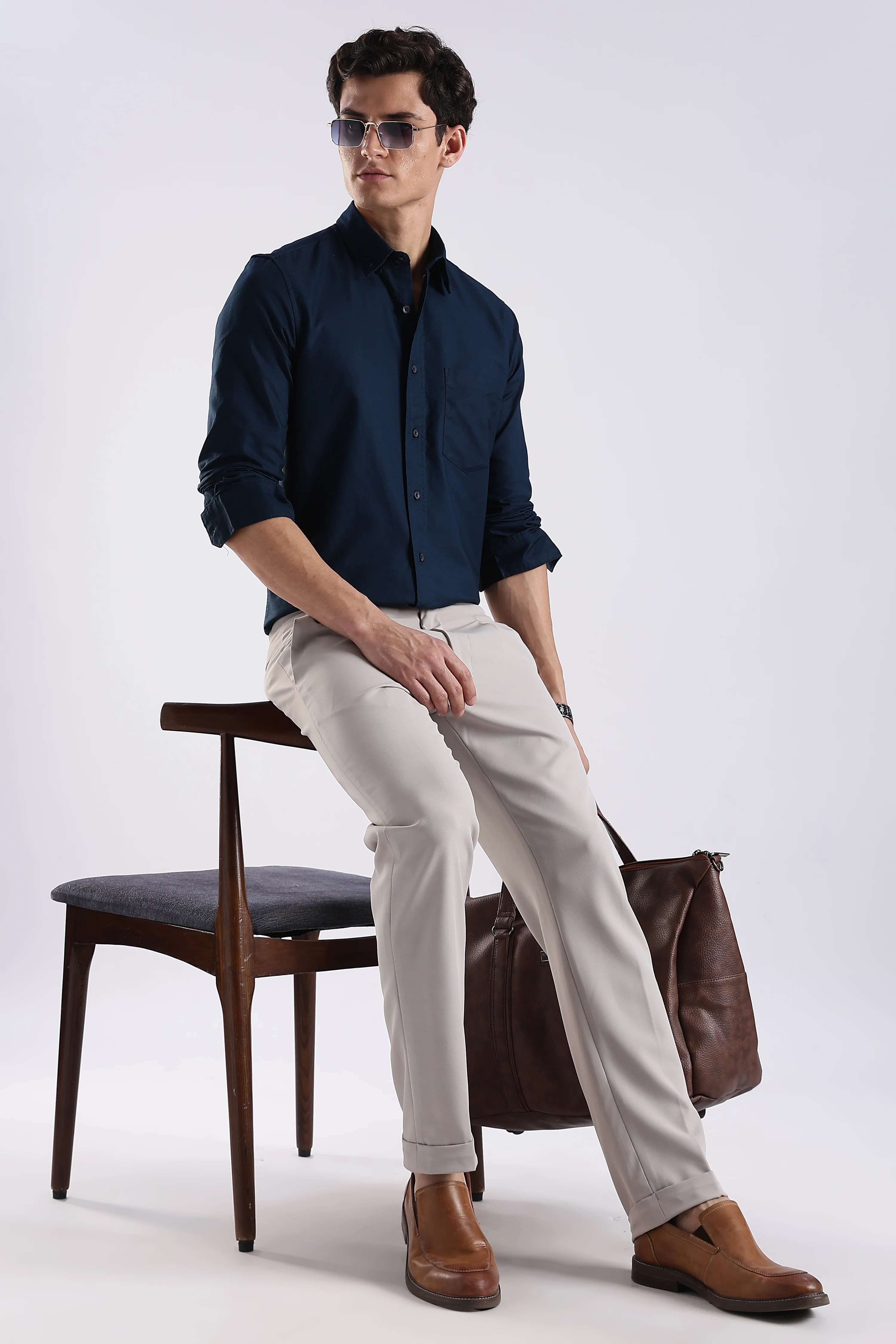 Men Blue Oxford Solid Shirt - Image 9