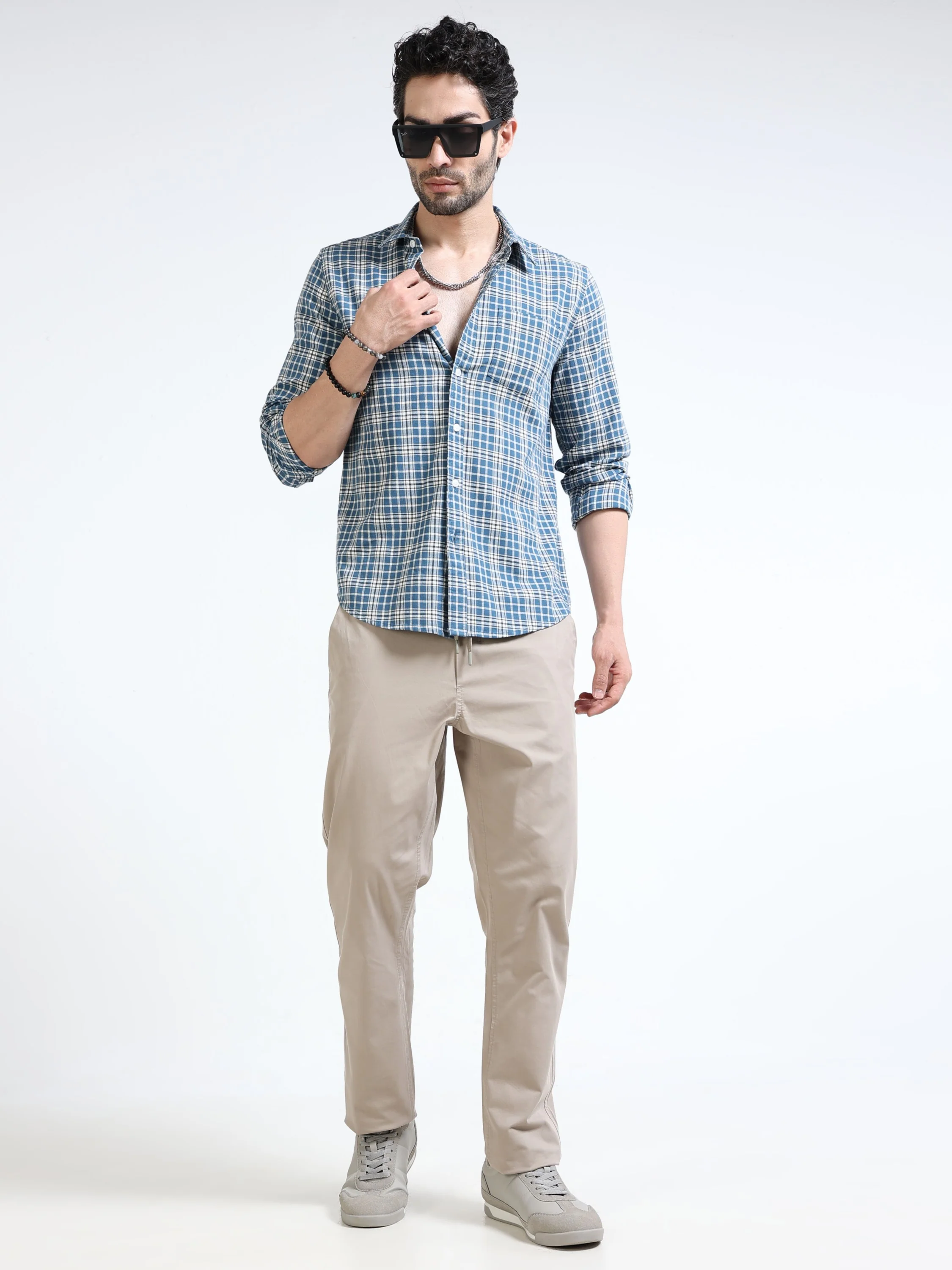 Men Blue Plaid Regular Fit Shirt - Image 2