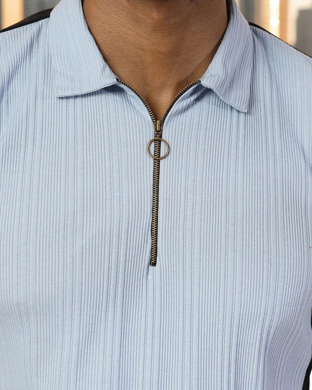 Men Blue Polo Neck T-Shirt - Image 4