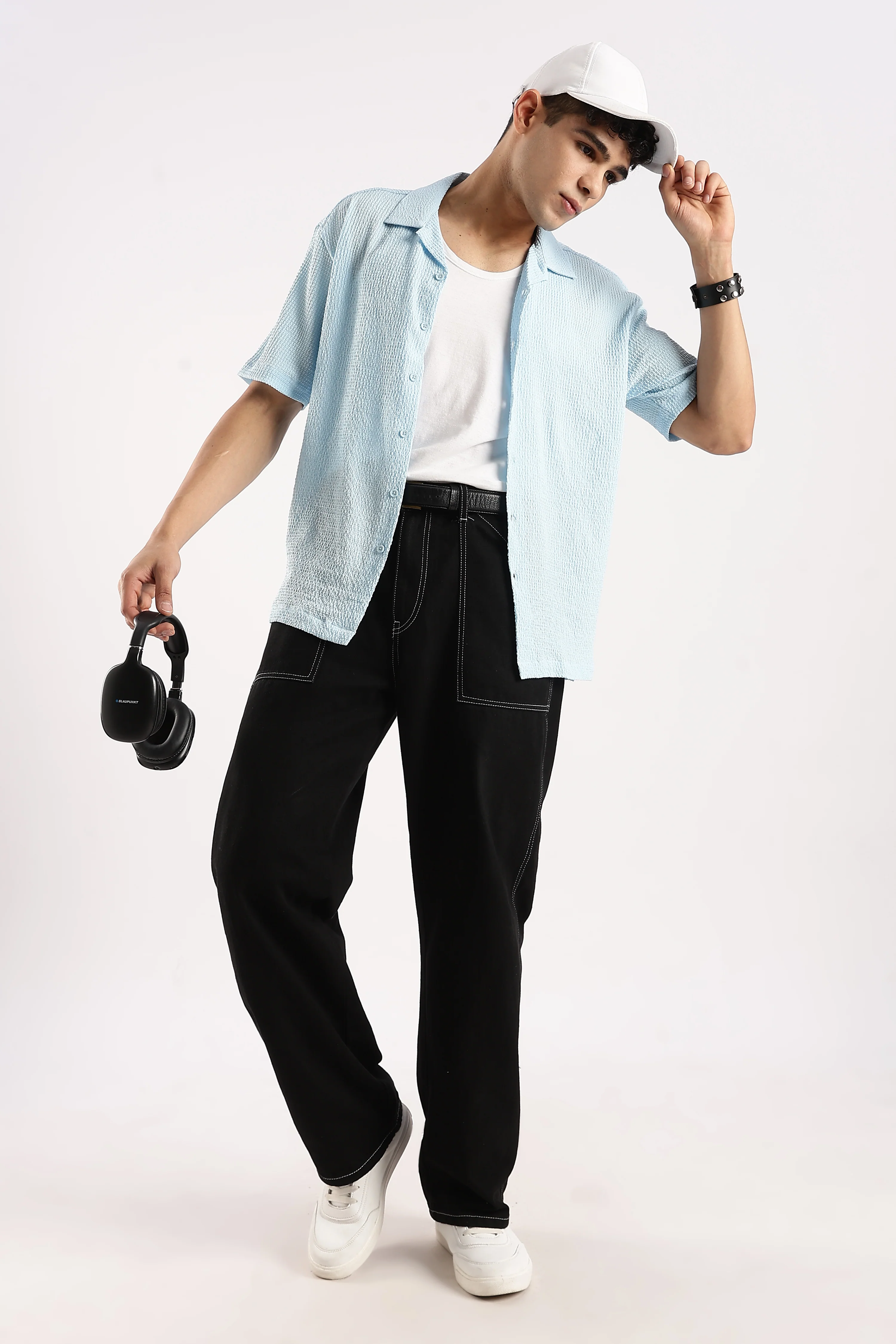 Men Blue Poly Textured Shirt - Image 10