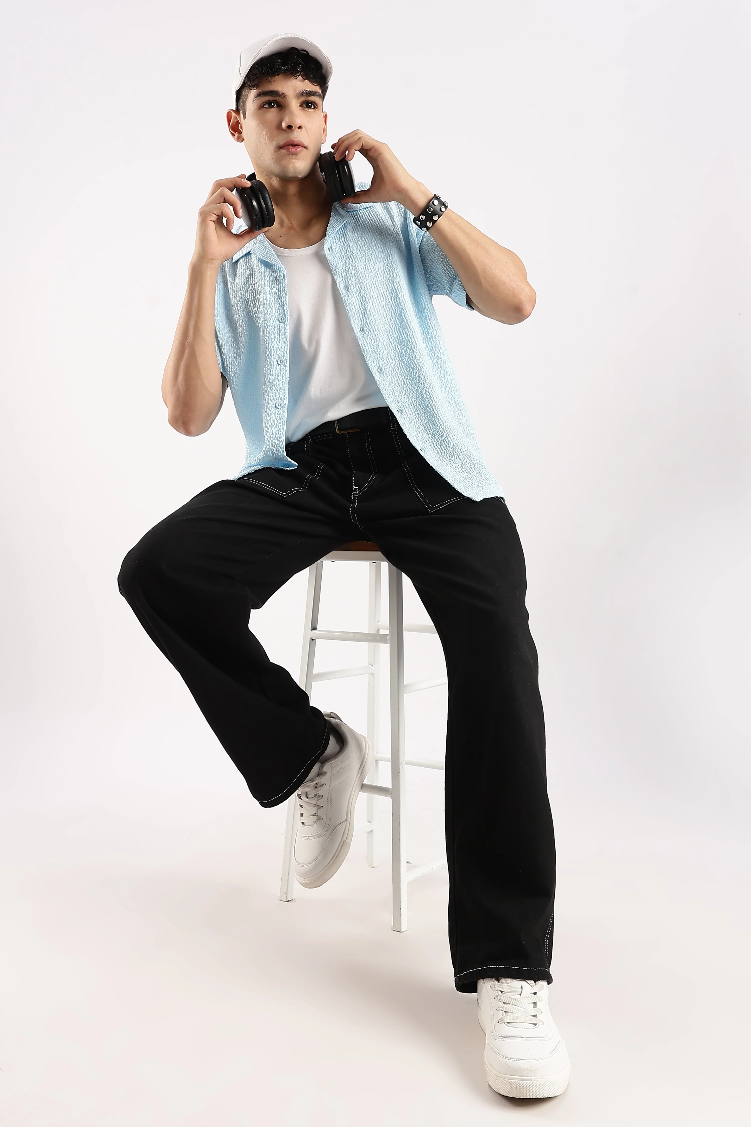 Men Blue Poly Textured Shirt - Image 9