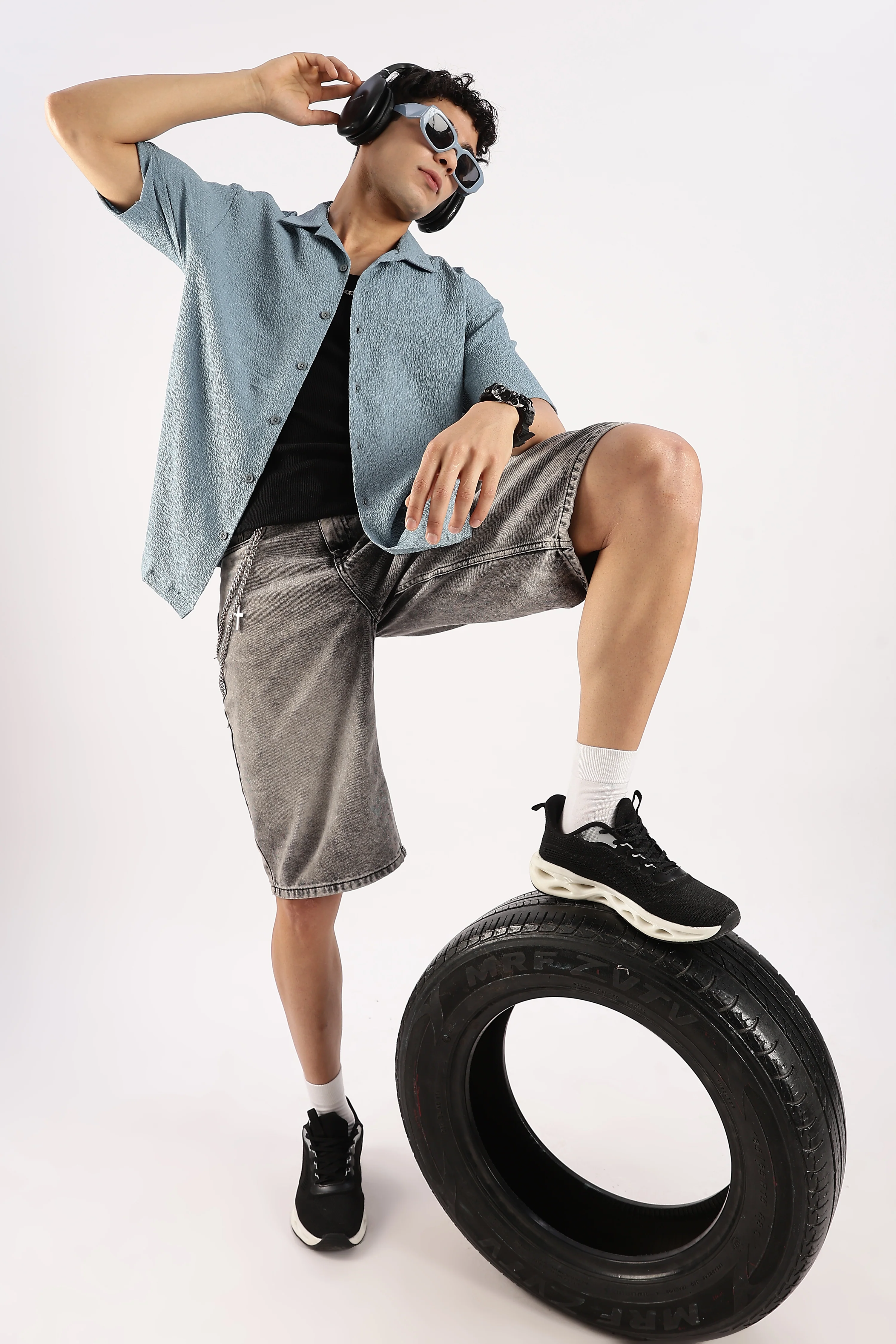 Men Blue Poly Textured Shirt - Image 10