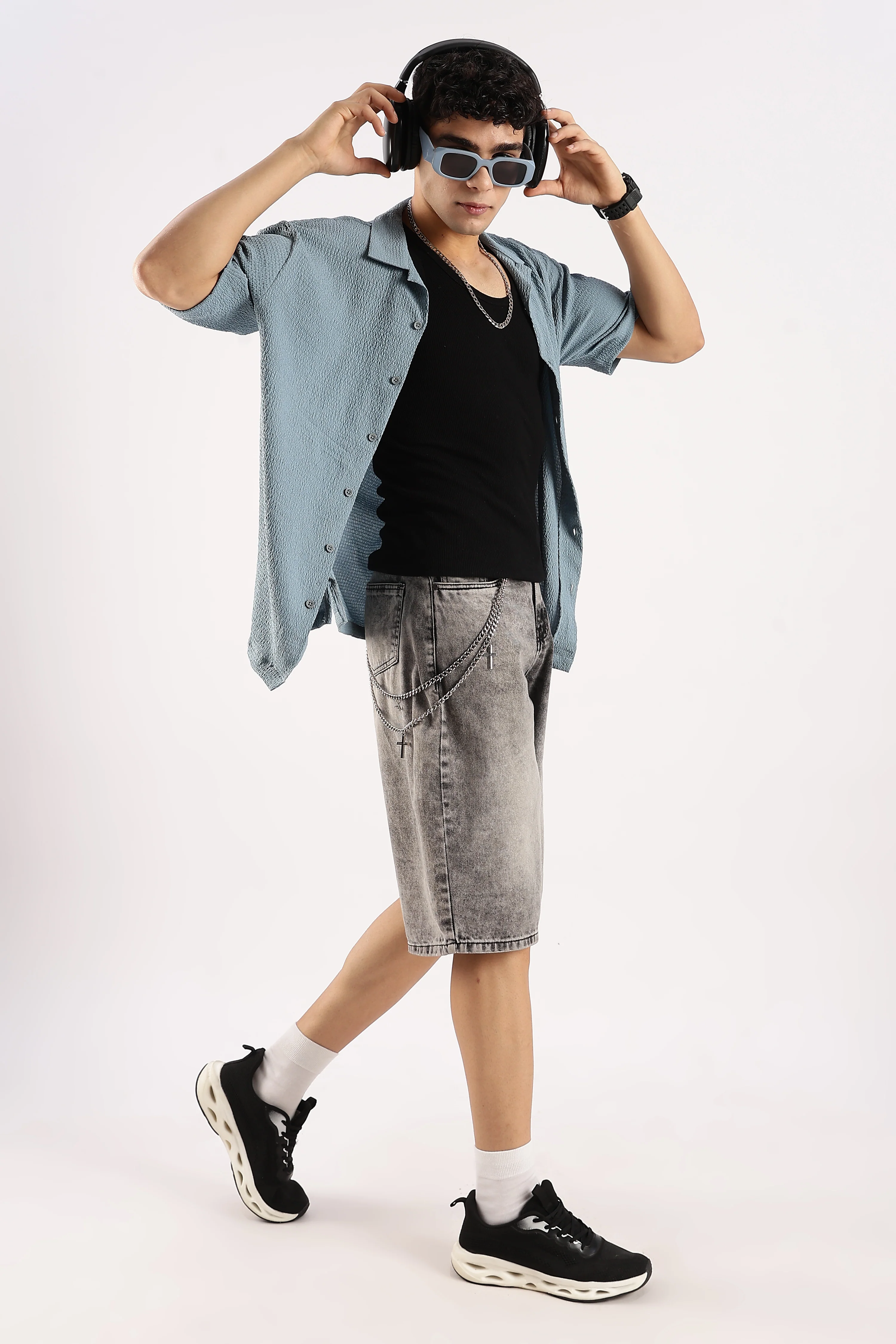 Men Blue Poly Textured Shirt - Image 8