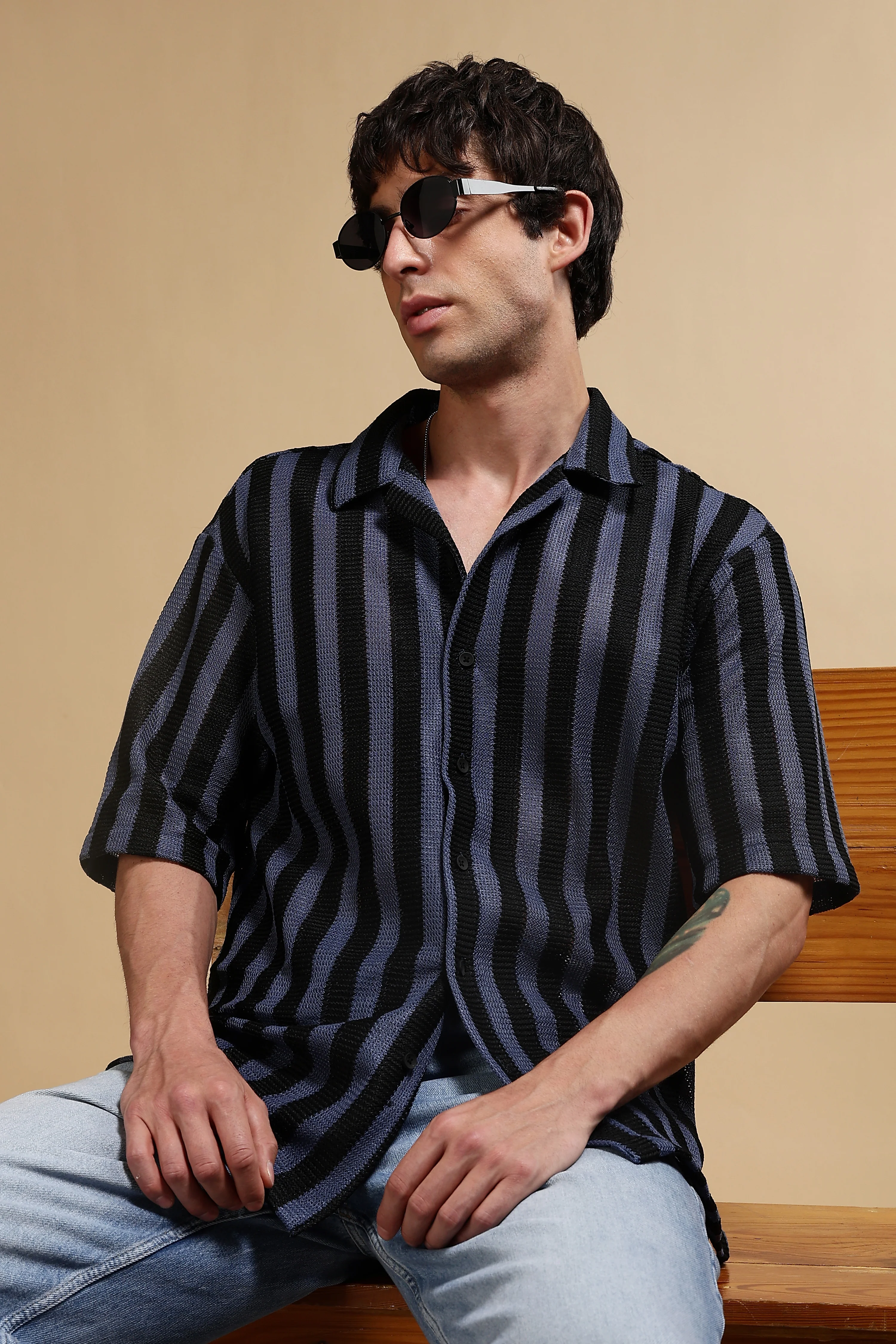 Men Blue Polyester Croatia Striped Shirt - Image 10