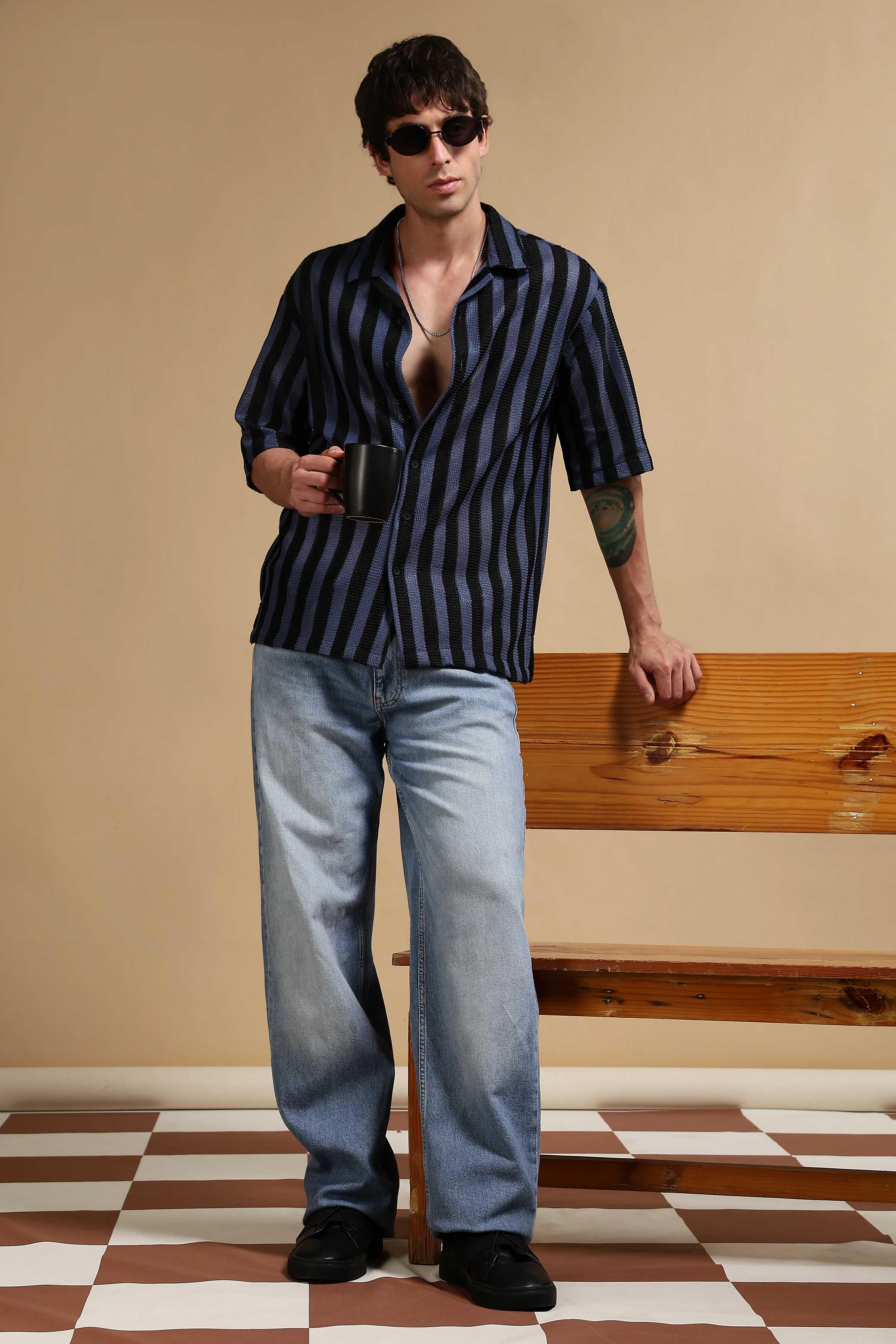 Men Blue Polyester Croatia Striped Shirt - Image 2