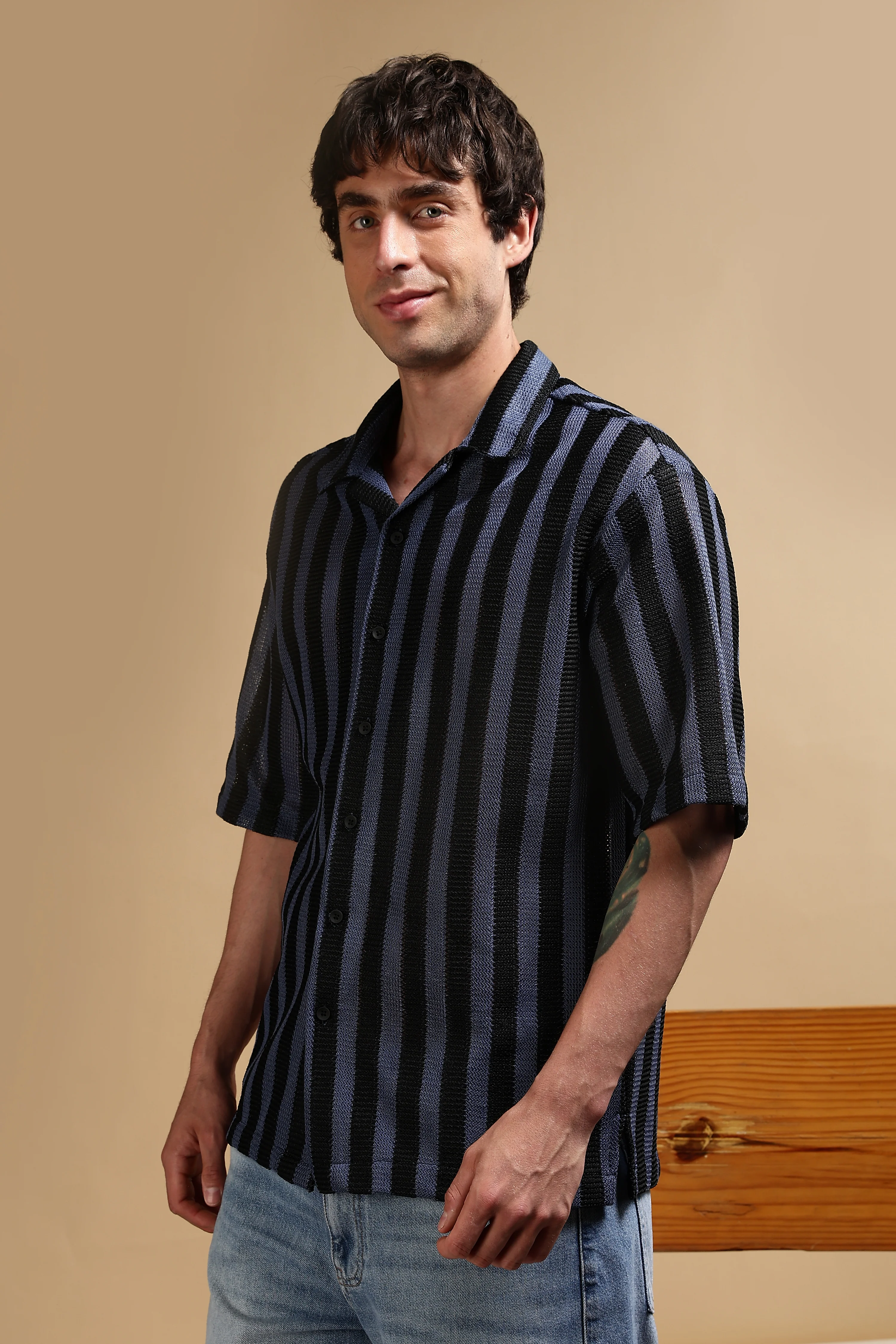 Men Blue Polyester Croatia Striped Shirt - Image 5
