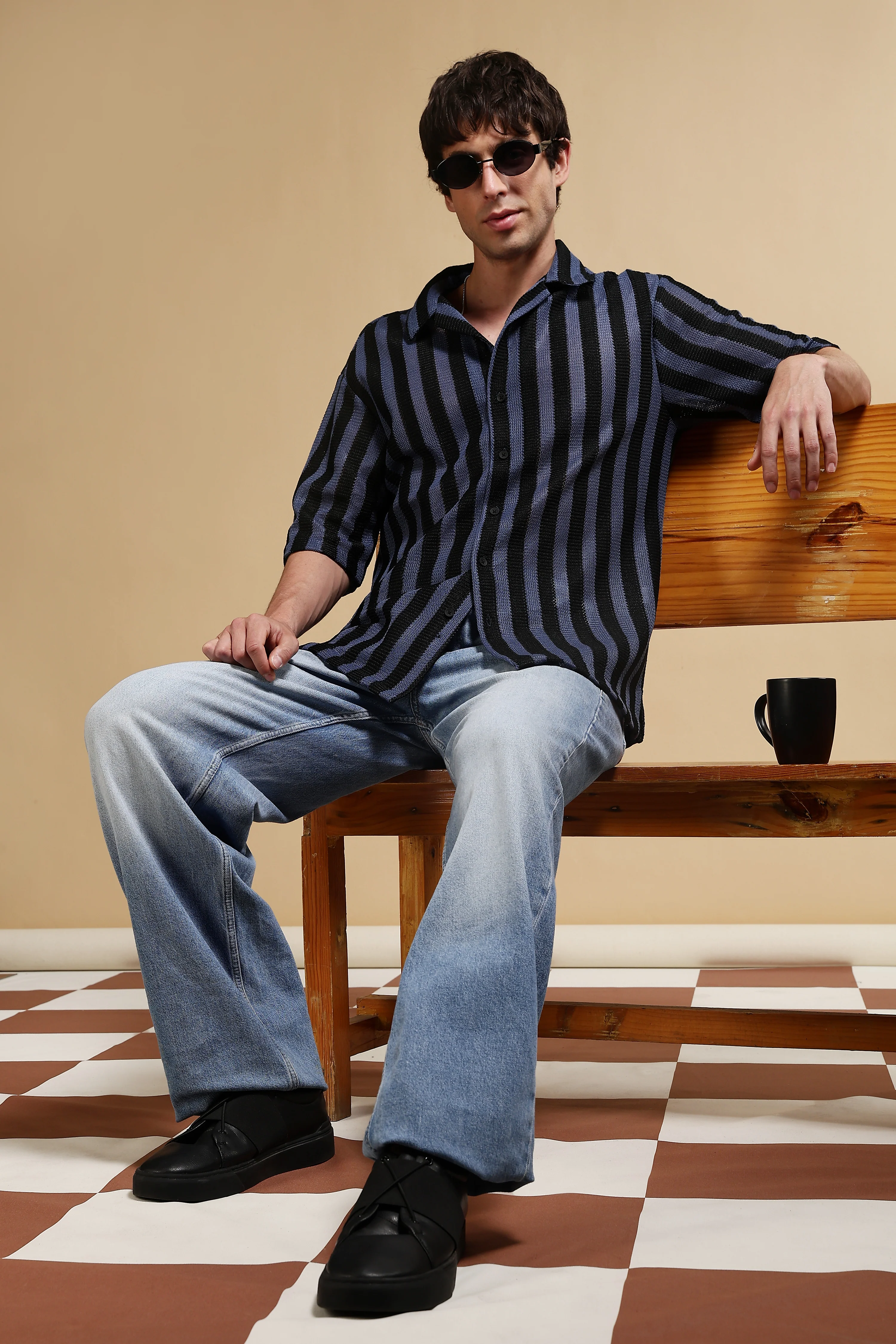 Men Blue Polyester Croatia Striped Shirt - Image 9