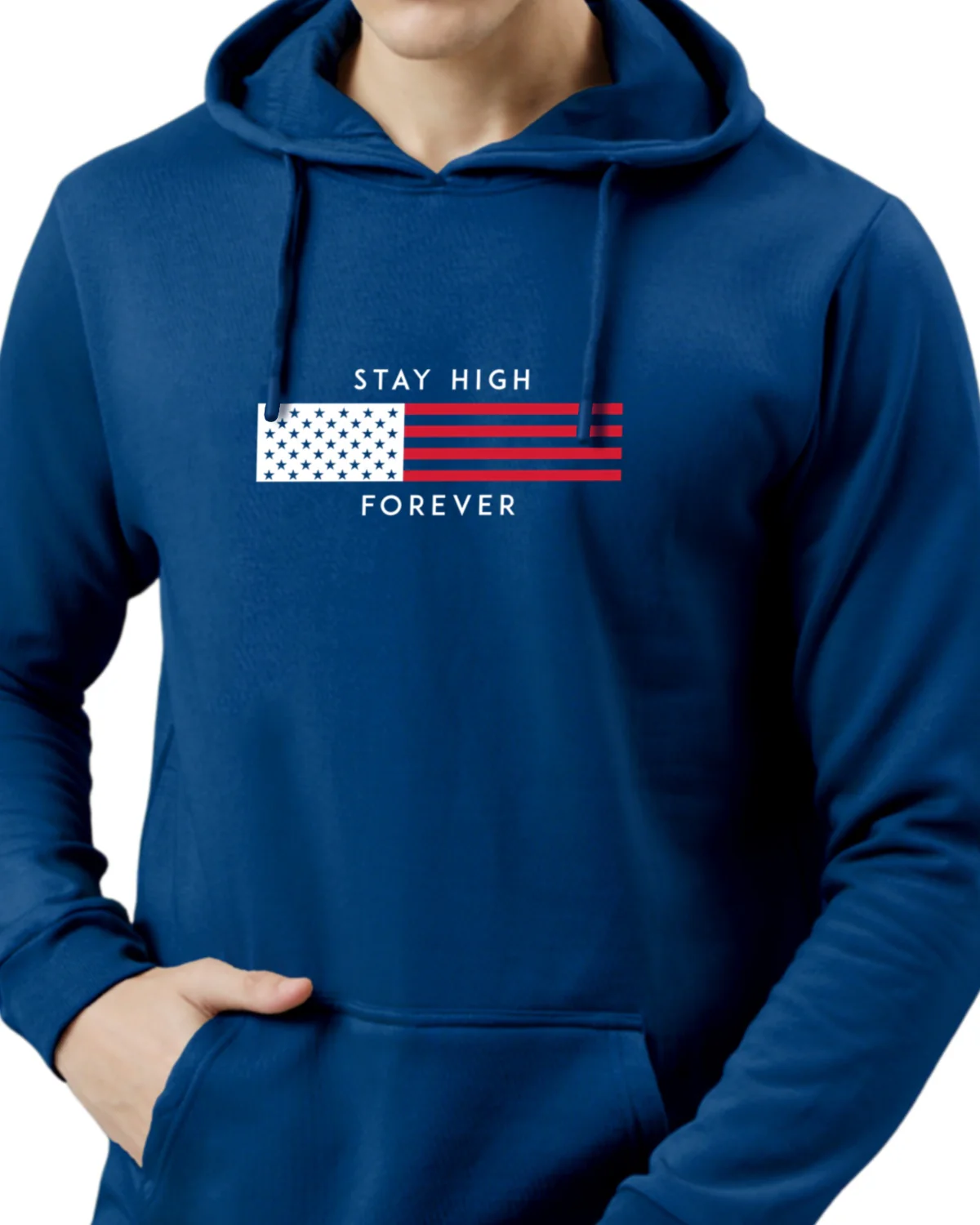 Men Blue Printed Cotton Hoodie - Image 3