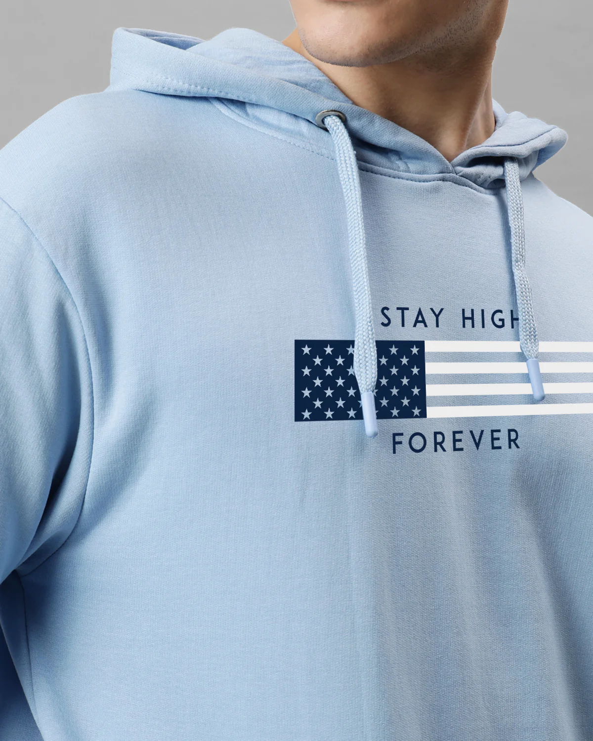 Men Blue Printed Cotton Hoodie - Image 2