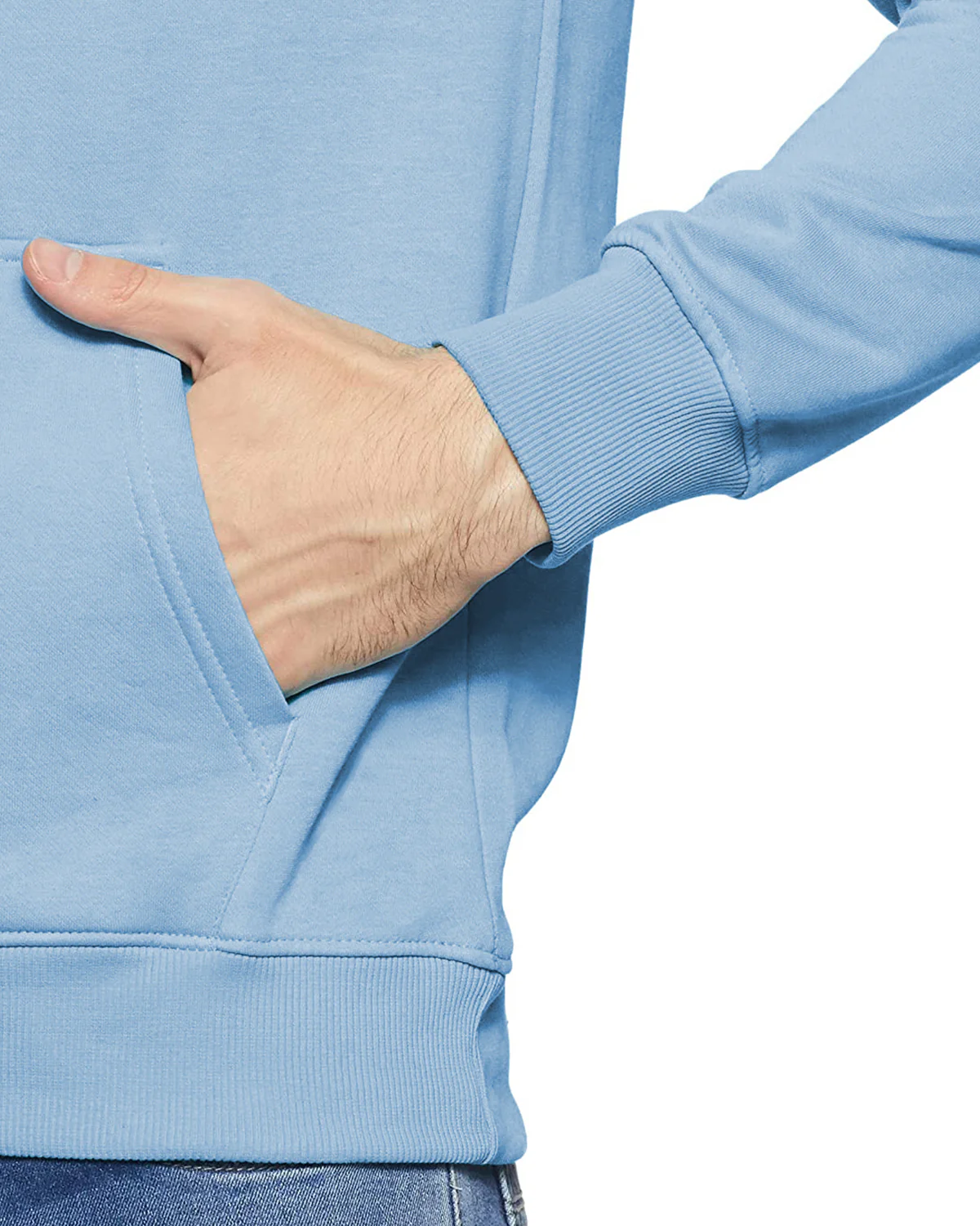 Men Blue Printed Cotton Hoodie - Image 5