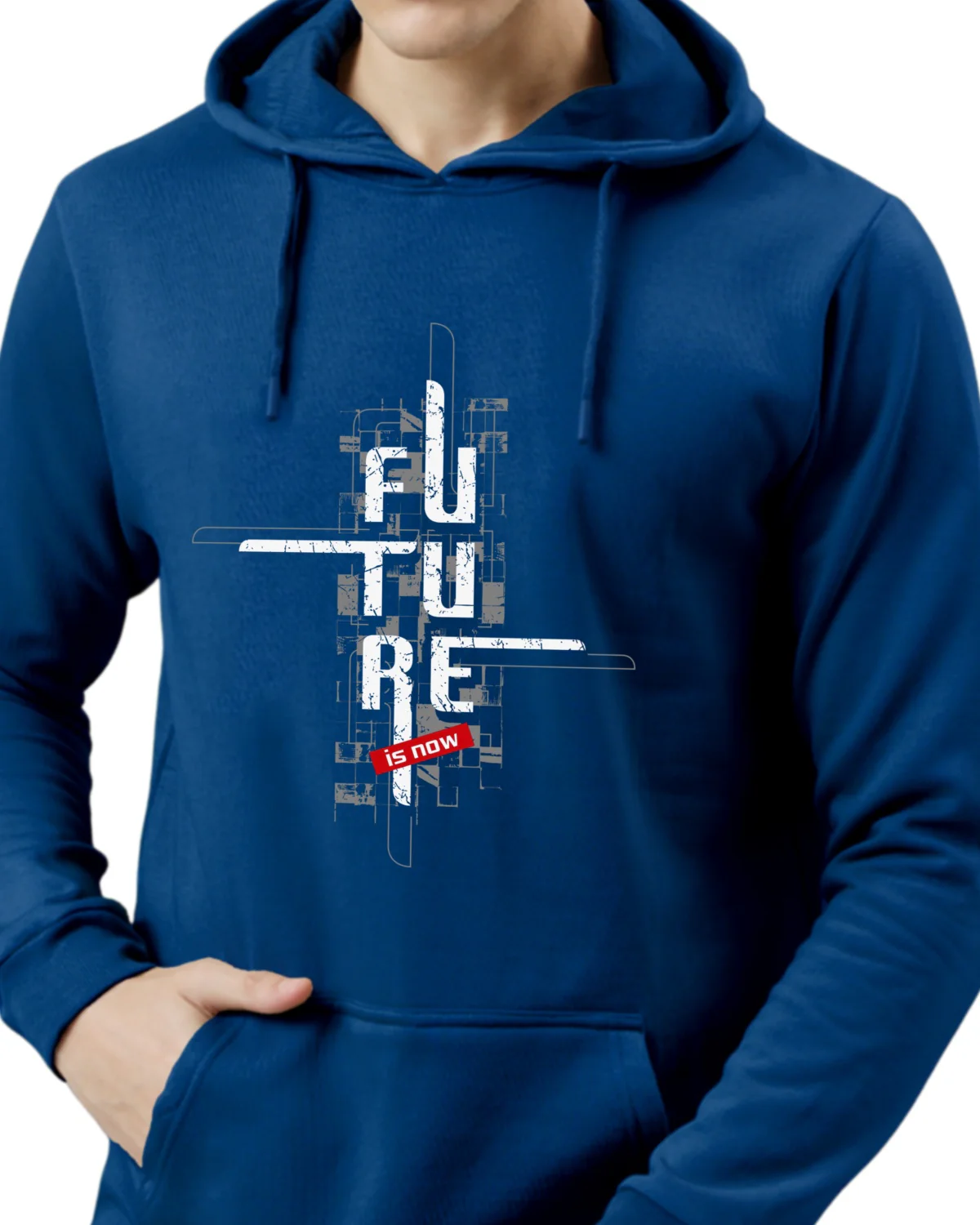 Men Blue Printed Cotton Hoodie - Image 2