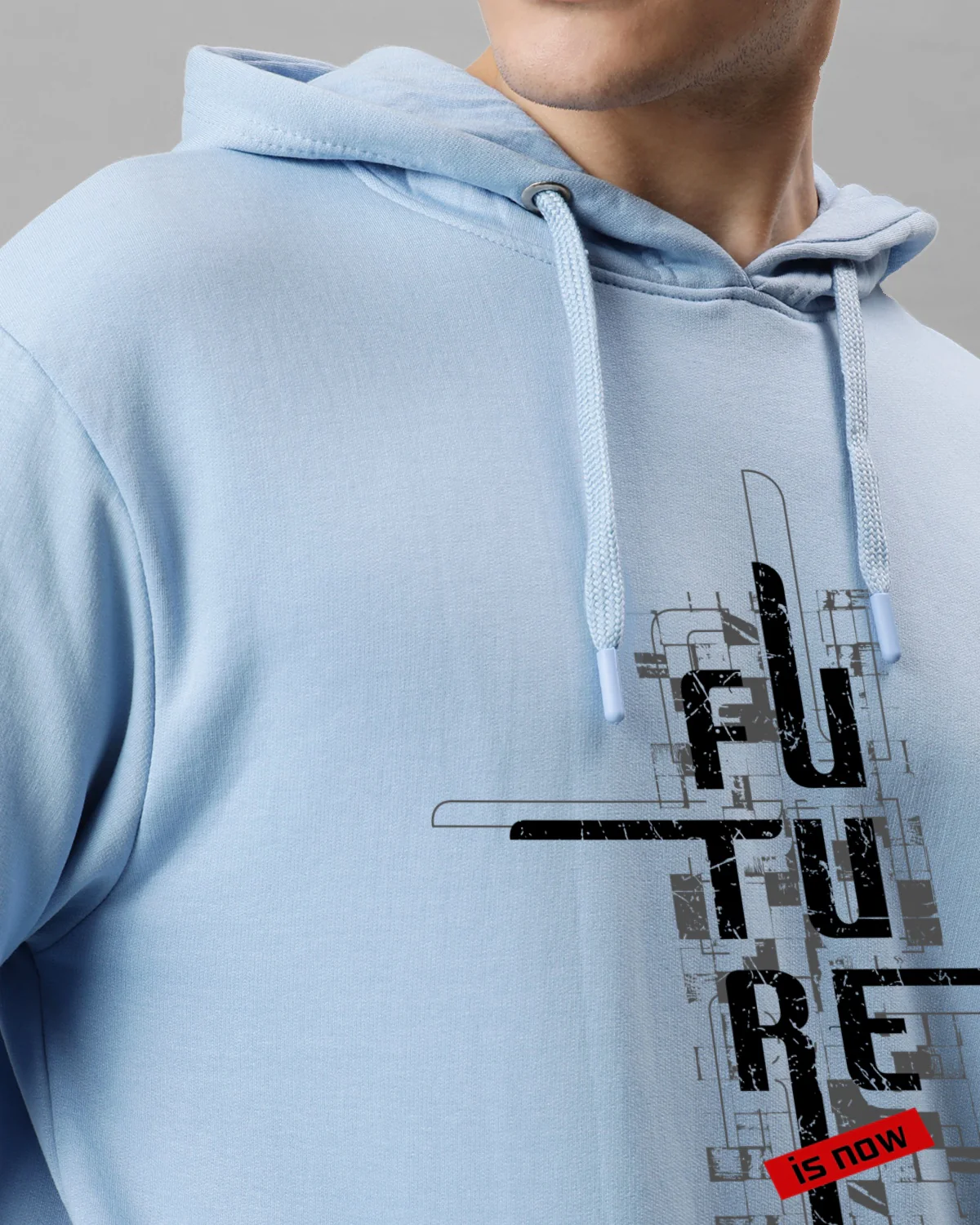 Men Blue Printed Cotton Hoodie - Image 2