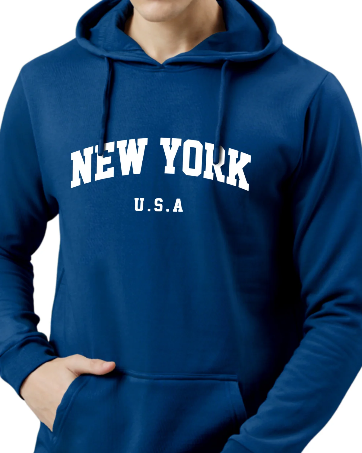 Men Blue Printed Cotton Hoodie - Image 3