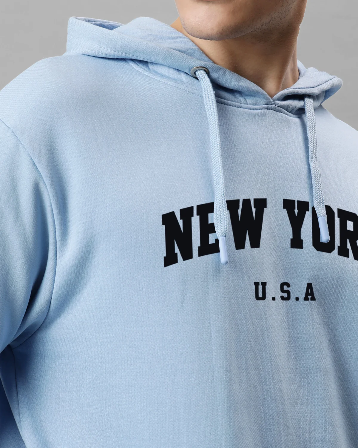 Men Blue Printed Cotton Hoodie - Image 2