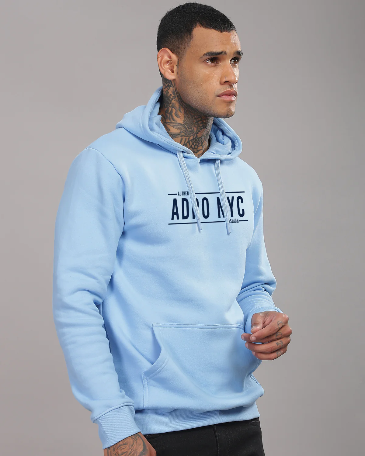 Men Blue Printed Hoodie - Image 3