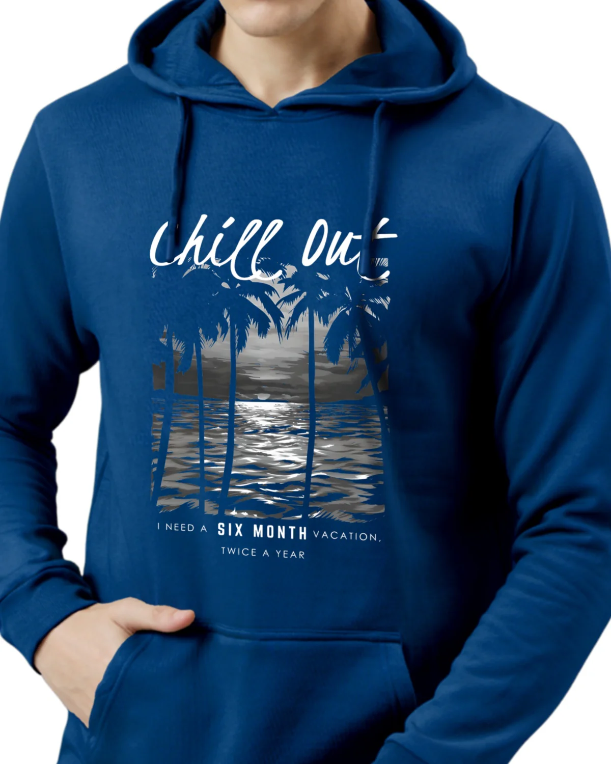 Men Blue Printed Hoodie - Image 3