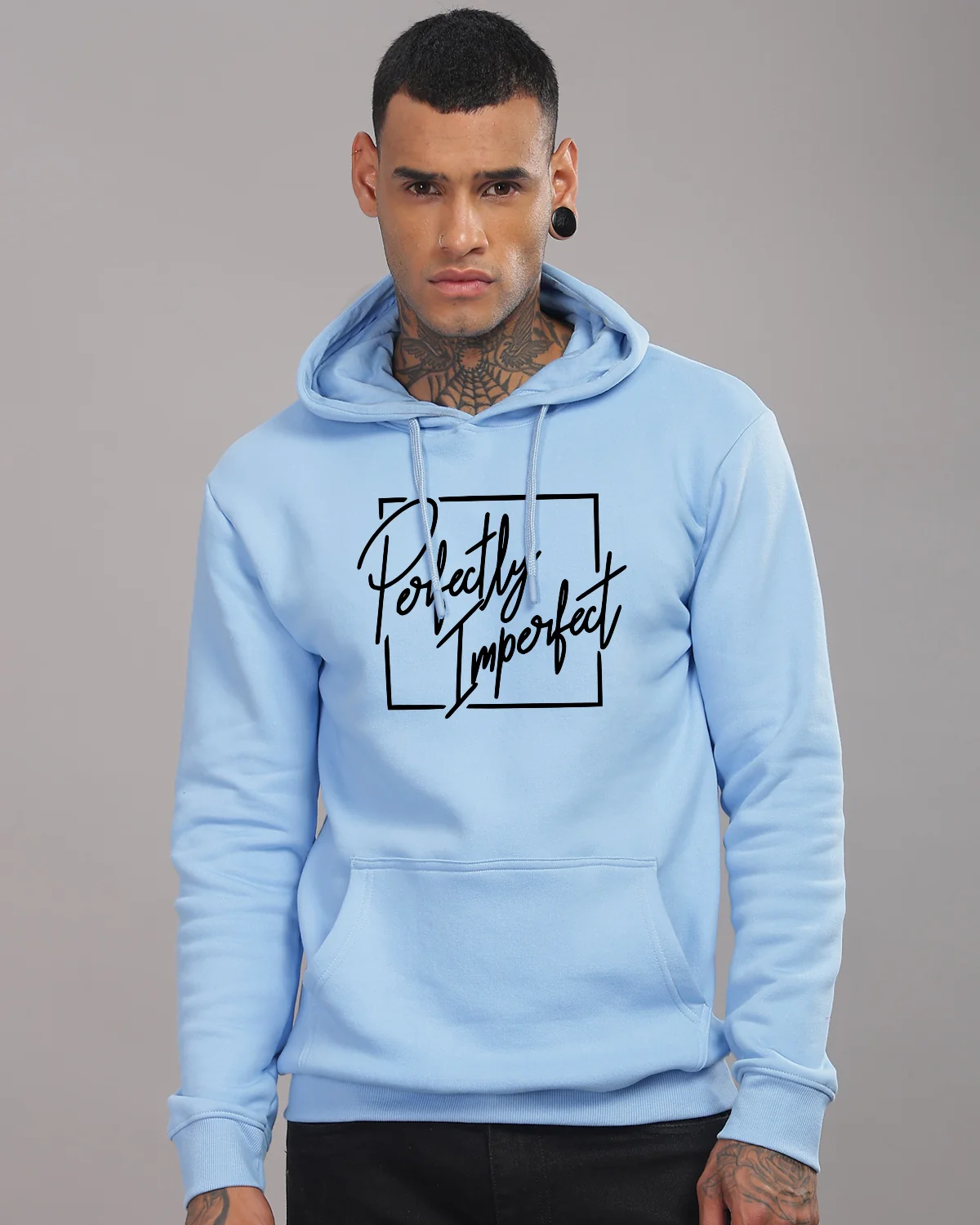 Men Blue Printed Hoodie - Image 3