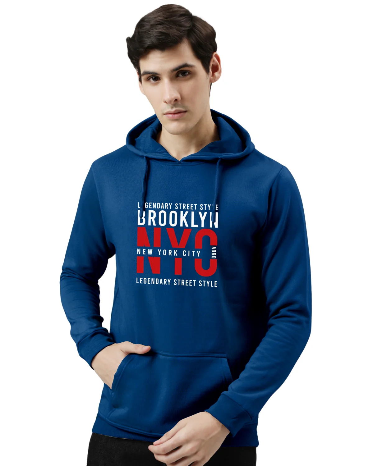 Men Blue Printed Hoodie - Image 2