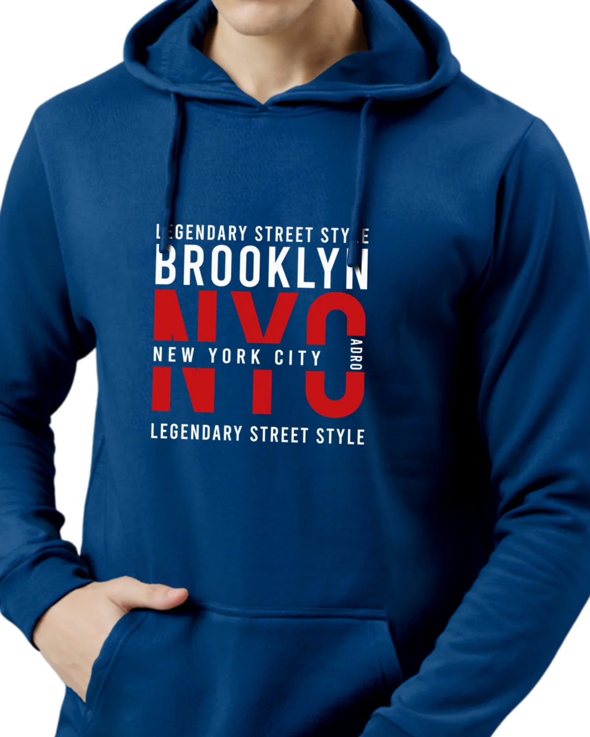 Men Blue Printed Hoodie - Image 4