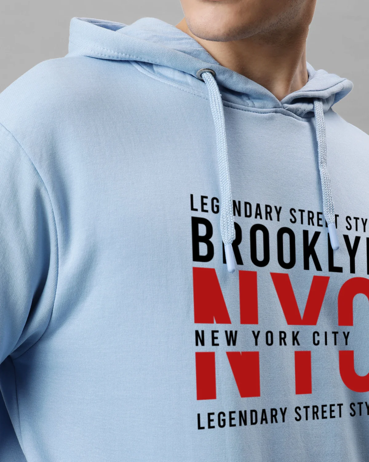 Men Blue Printed Hoodie - Image 2