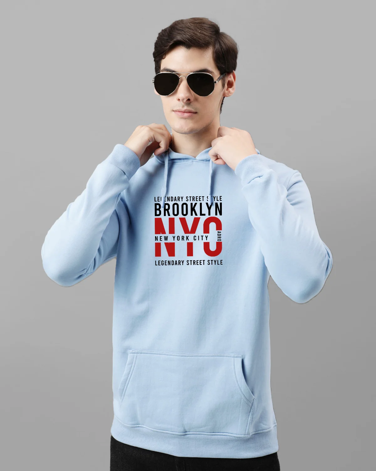 Men Blue Printed Hoodie - Image 3