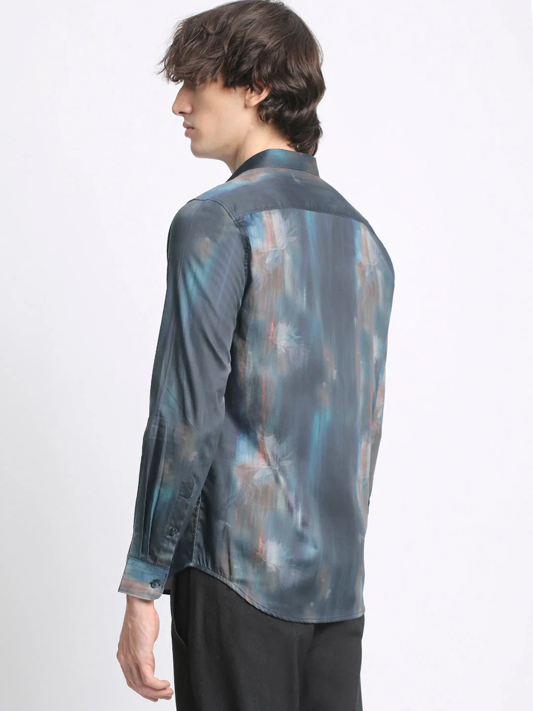Men Blue Printed Slim Fit Cotton Casual Shirt - Image 4