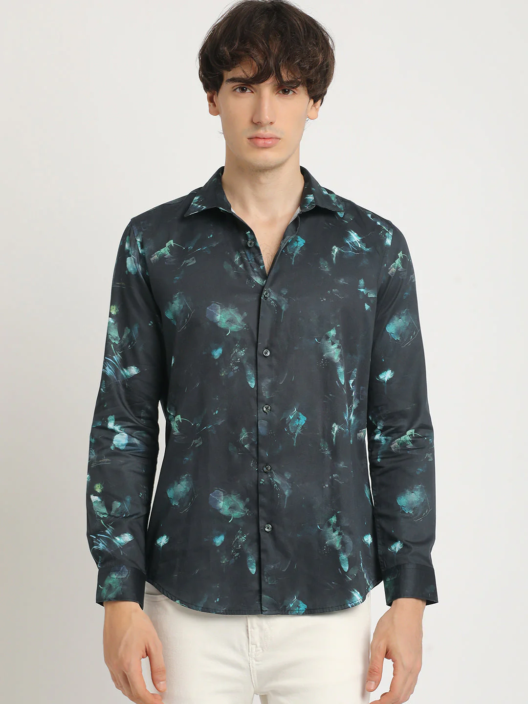 Men Blue Printed Slim Fit Cotton Casual Shirt - Image 2