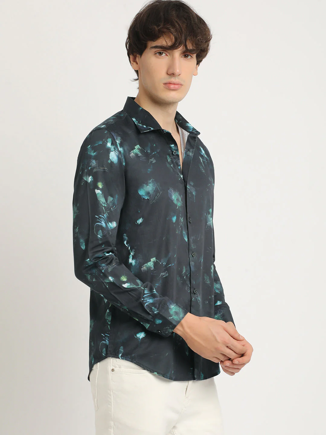 Men Blue Printed Slim Fit Cotton Casual Shirt - Image 3
