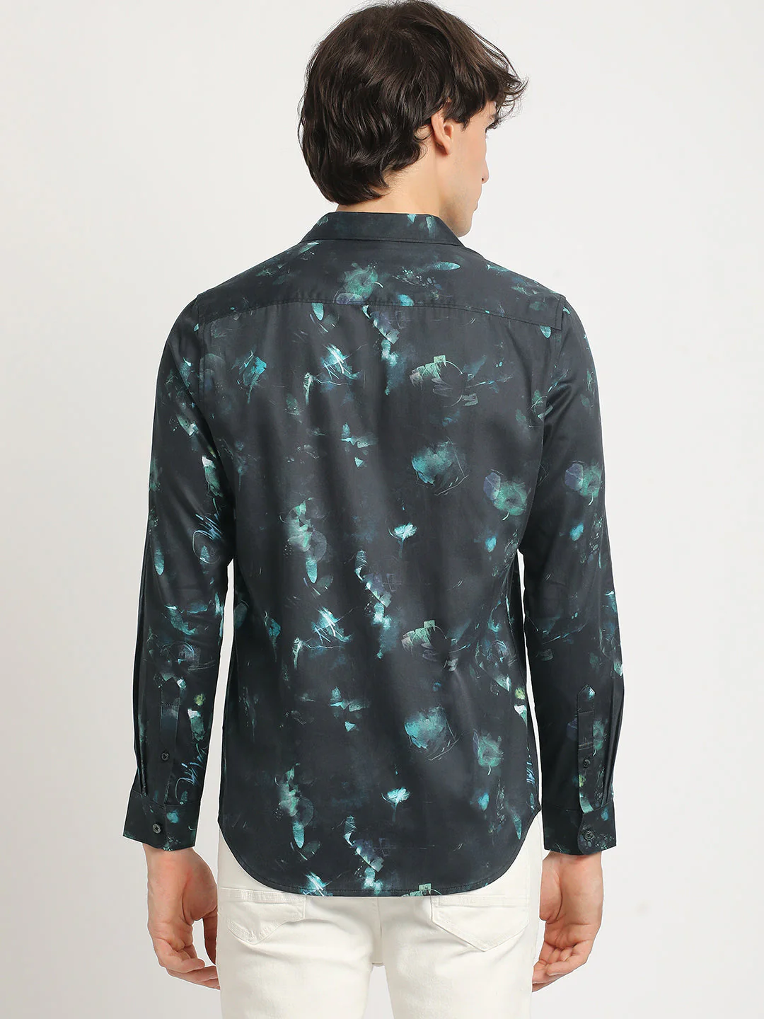 Men Blue Printed Slim Fit Cotton Casual Shirt - Image 4