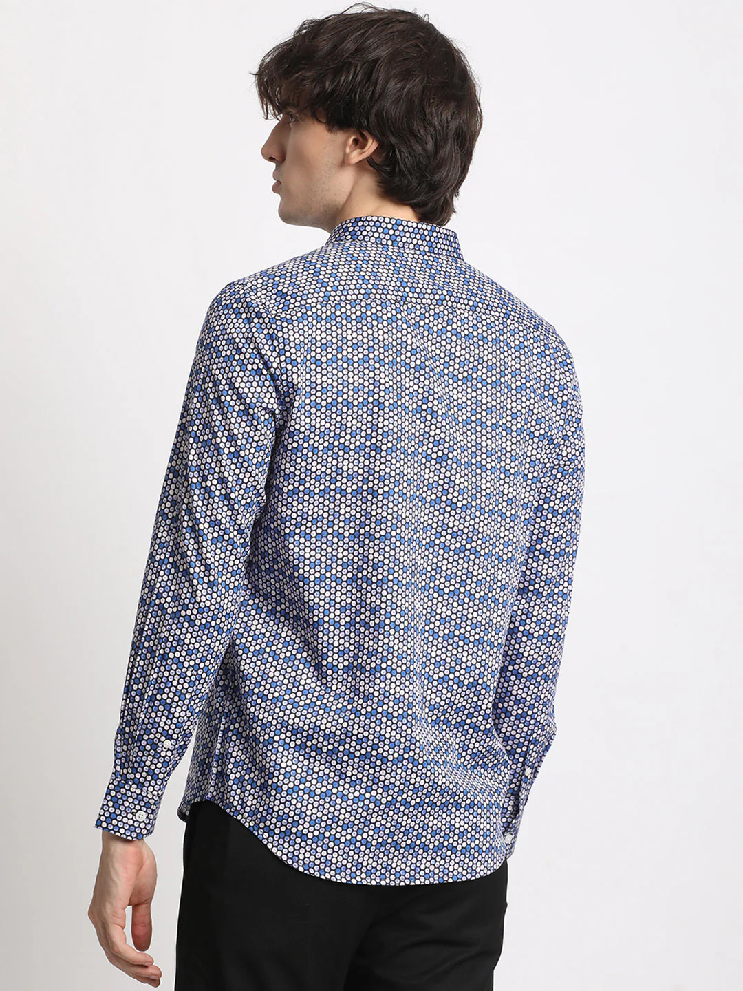 Men Blue Printed Slim Fit Cotton Casual Shirt - Image 4