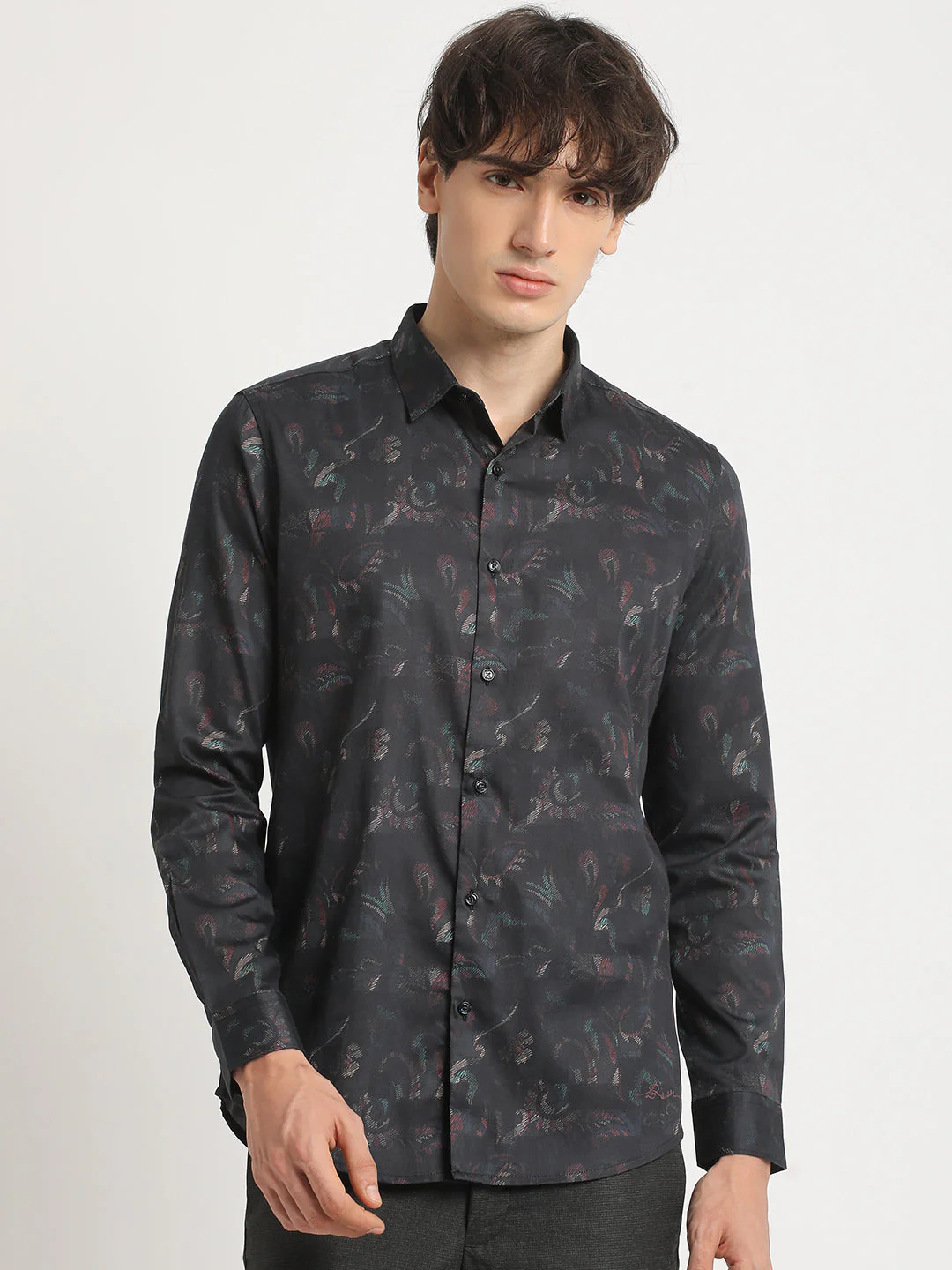 Men Blue Printed Slim Fit Cotton Casual Shirt - Image 2