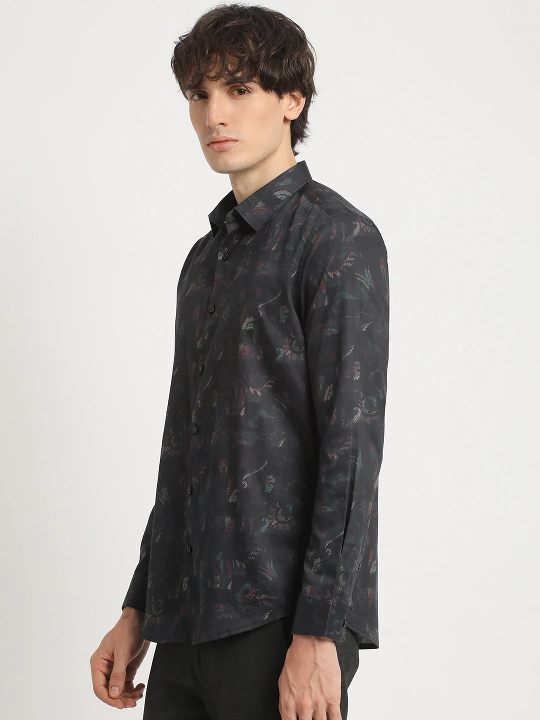 Men Blue Printed Slim Fit Cotton Casual Shirt - Image 3